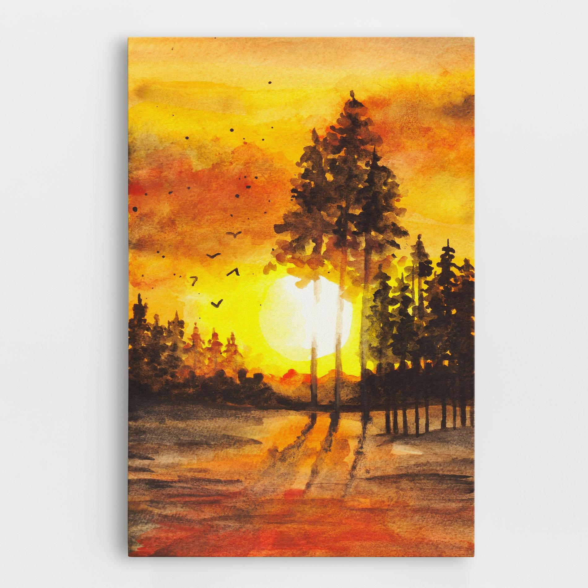 Leinwandbild Watercolor Sunset Painting mockup 0