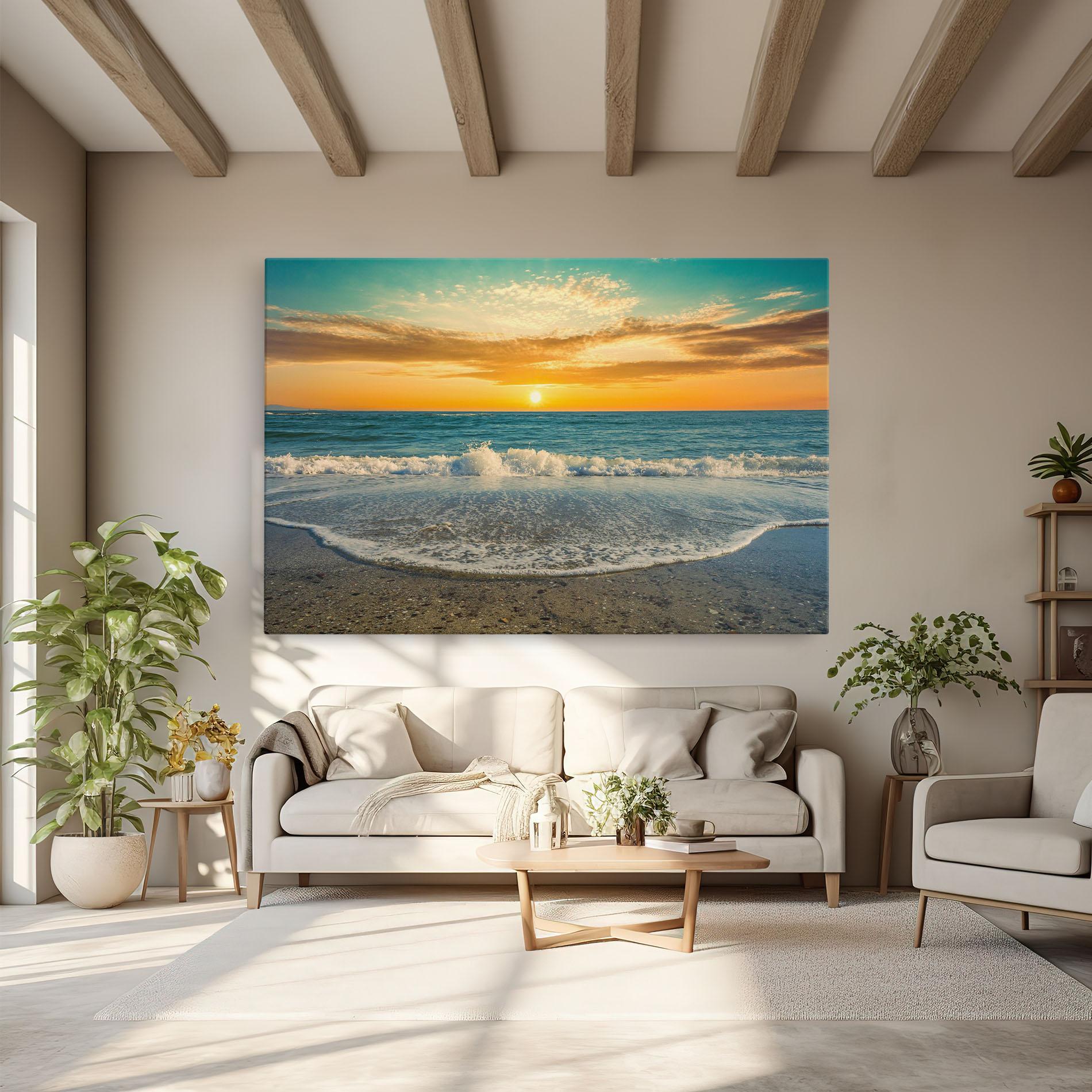 Leinwandbild Beach Dramatic Sunset mockup 6