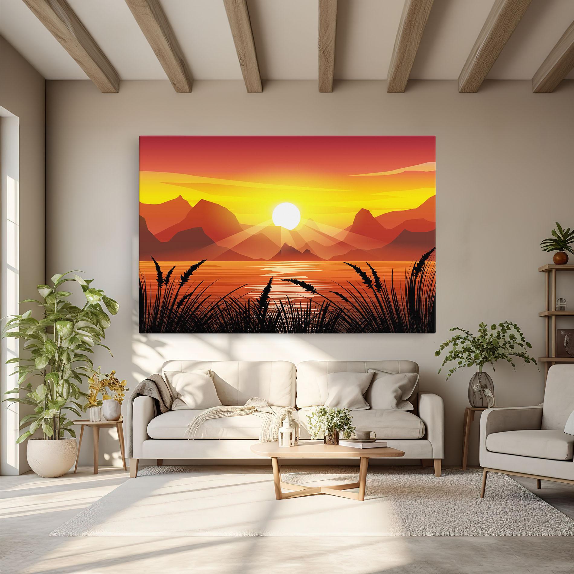 Leinwandbild Sunrise Grass Art mockup 6