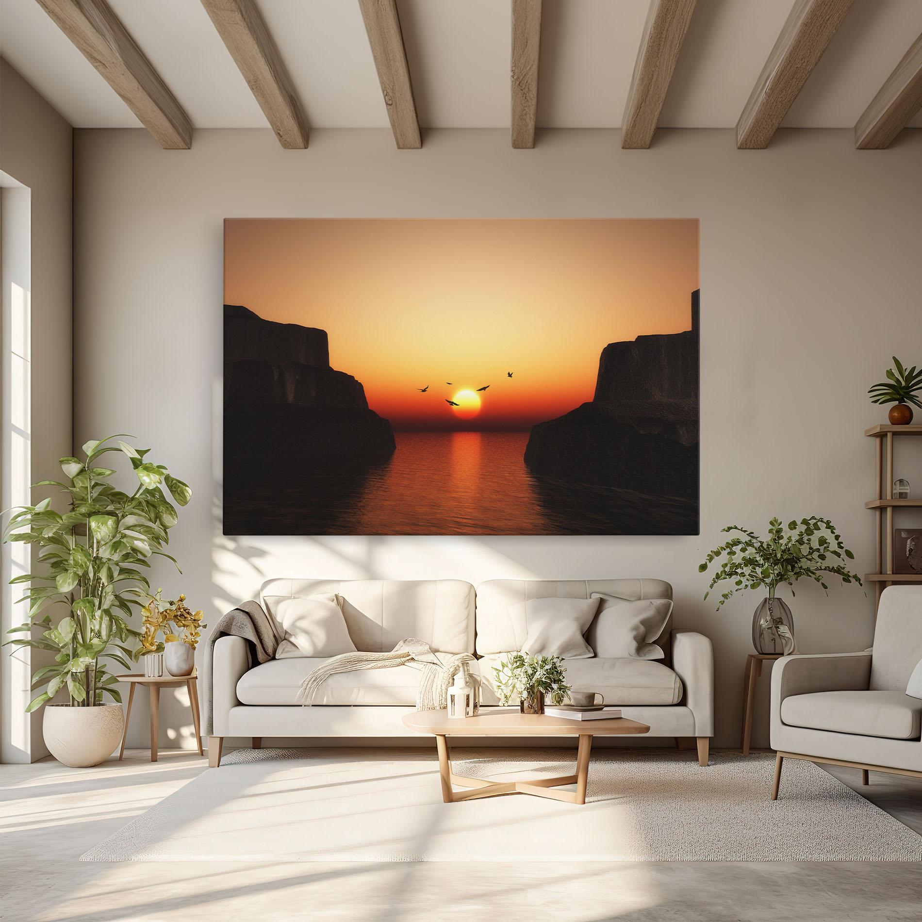 Leinwandbild Sunset Silhouette Birds mockup 6