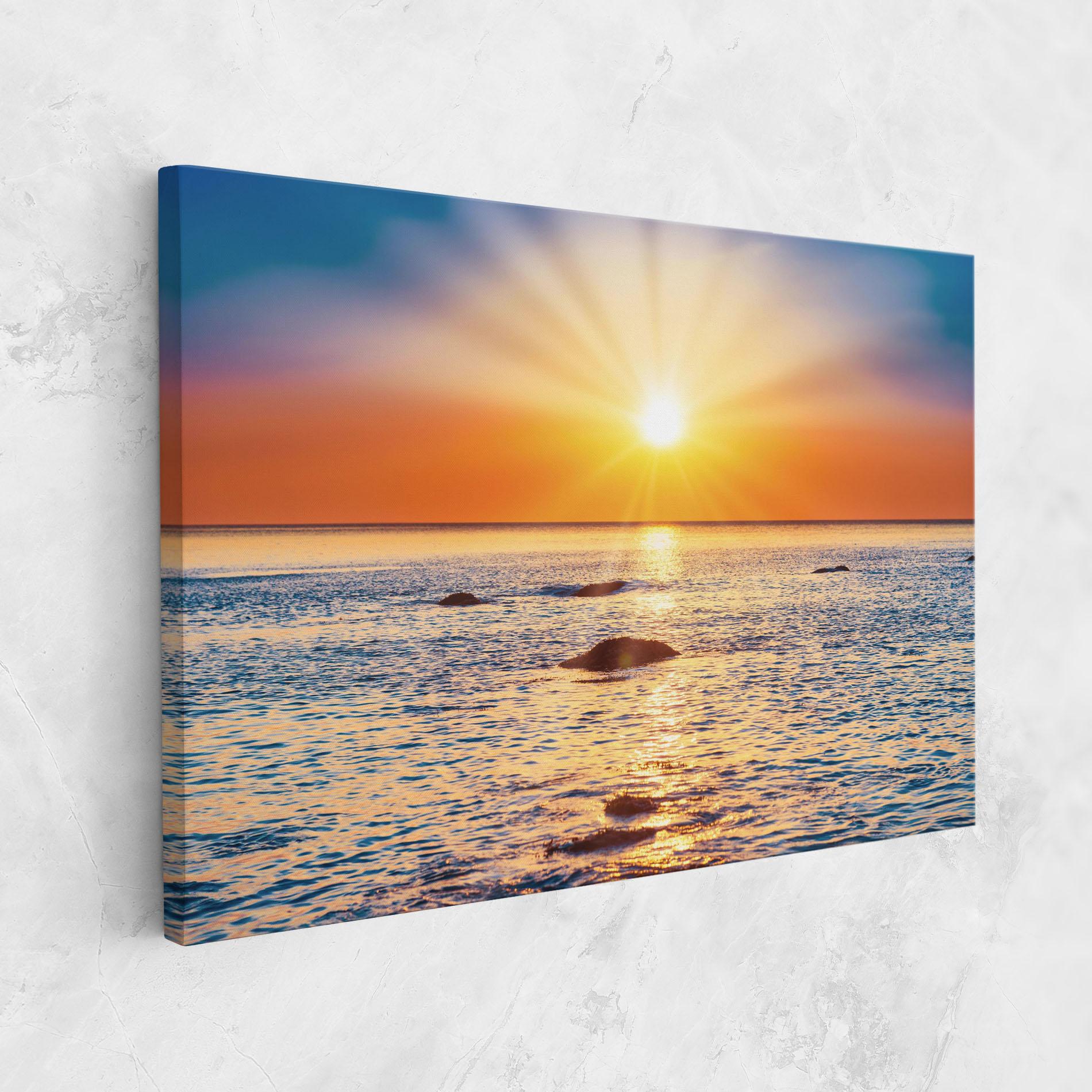 Leinwandbild Sunset Beach Rocks mockup 1