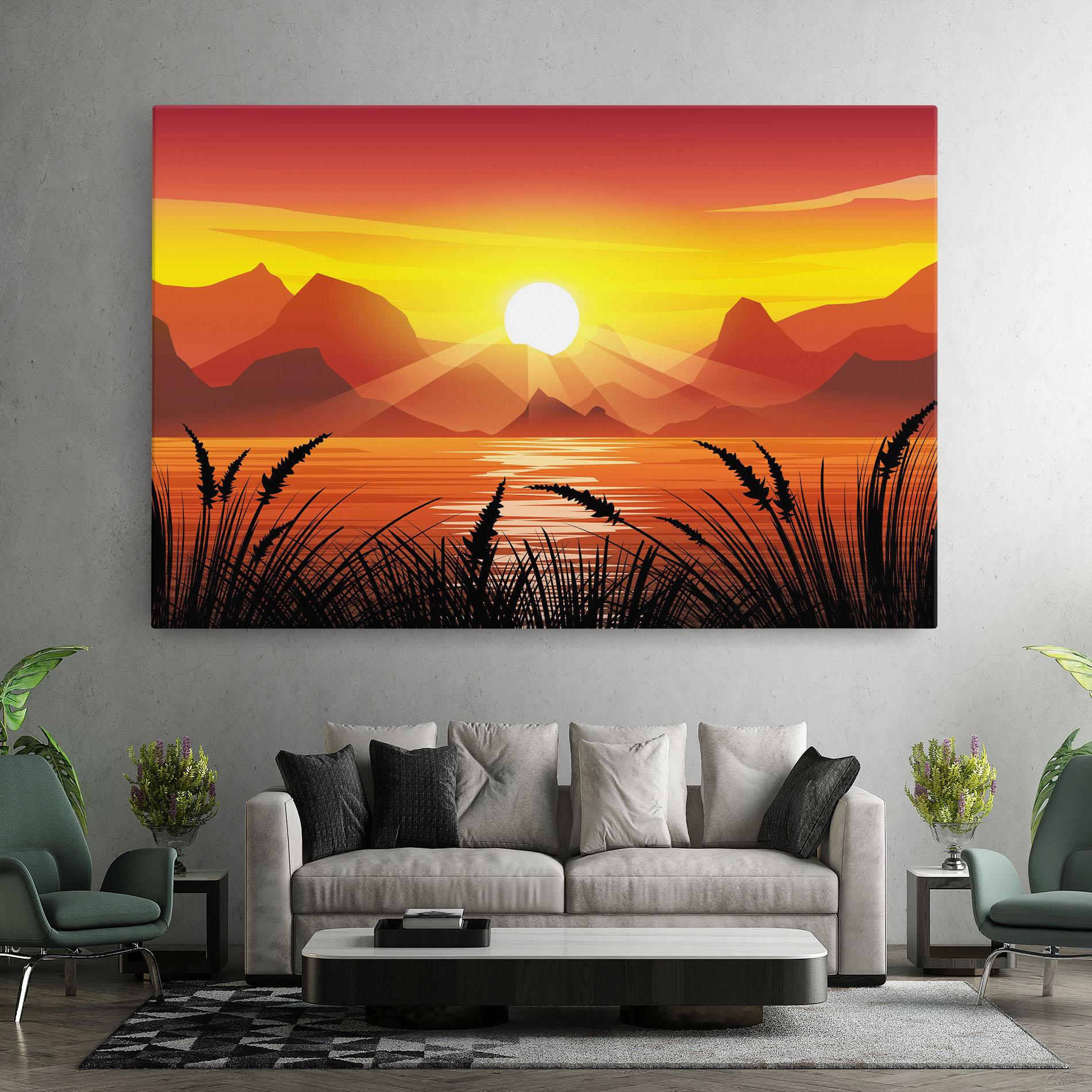 Leinwandbild Sunrise Grass Art mockup 7