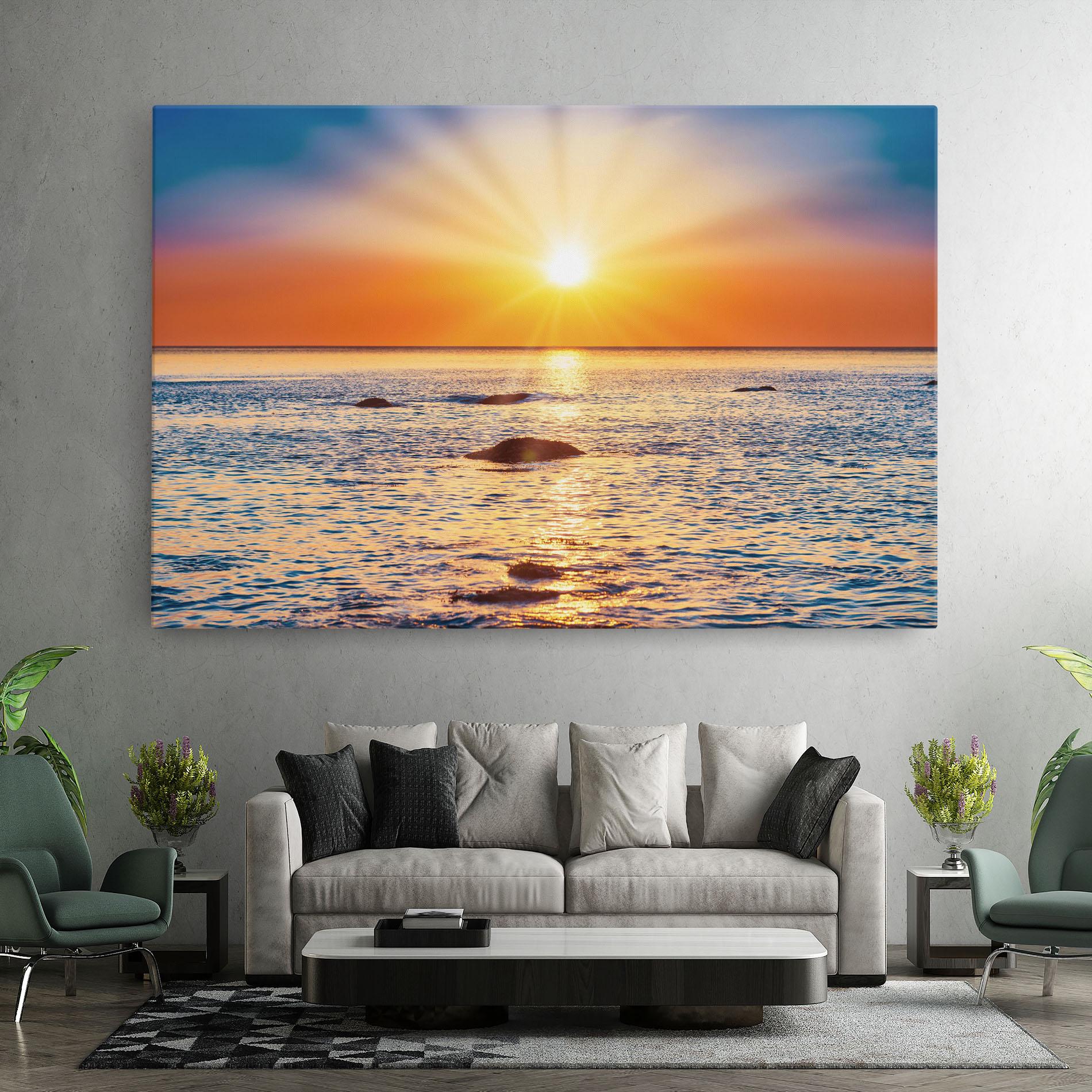 Leinwandbild Sunset Beach Rocks mockup 7