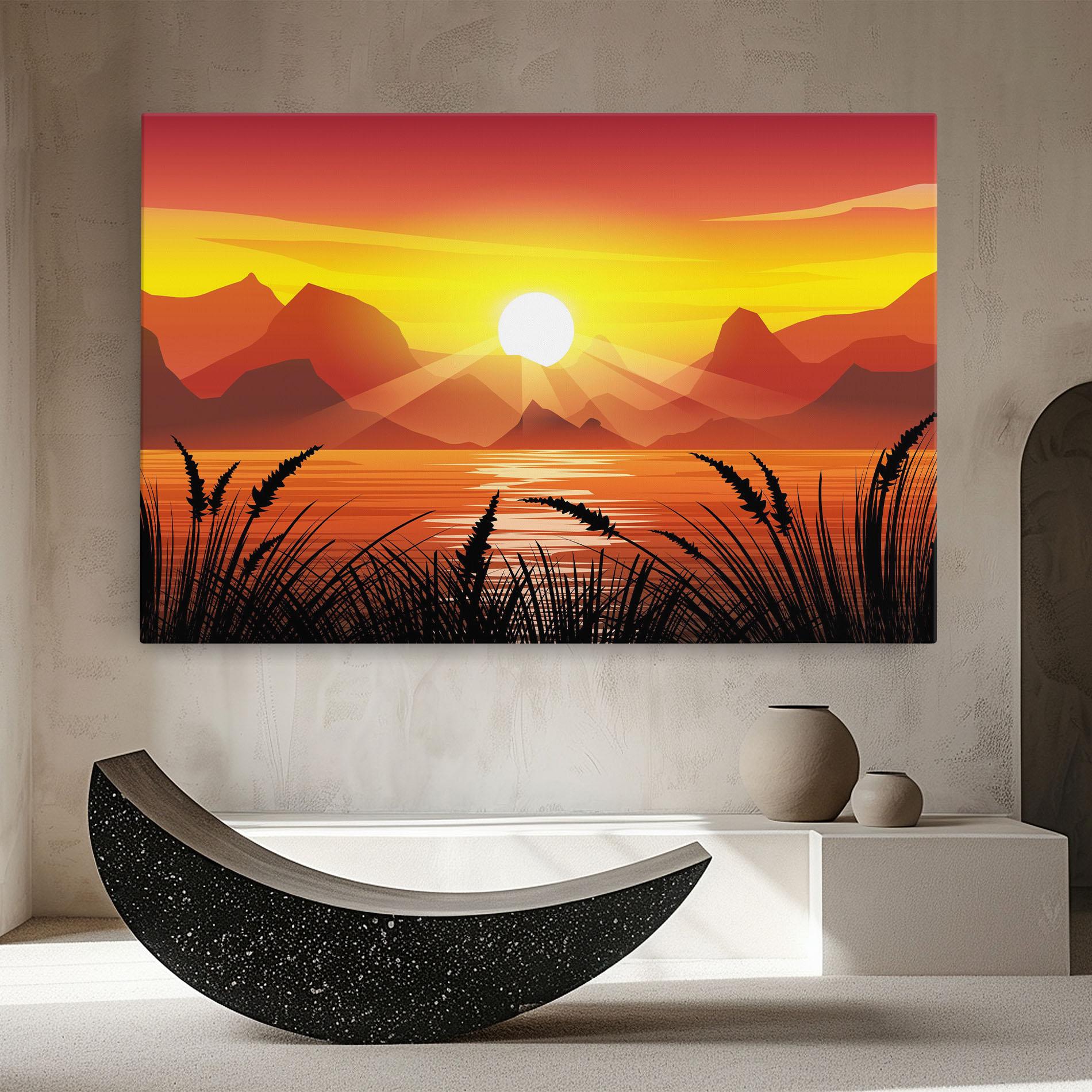 Leinwandbild Sunrise Grass Art mockup 8