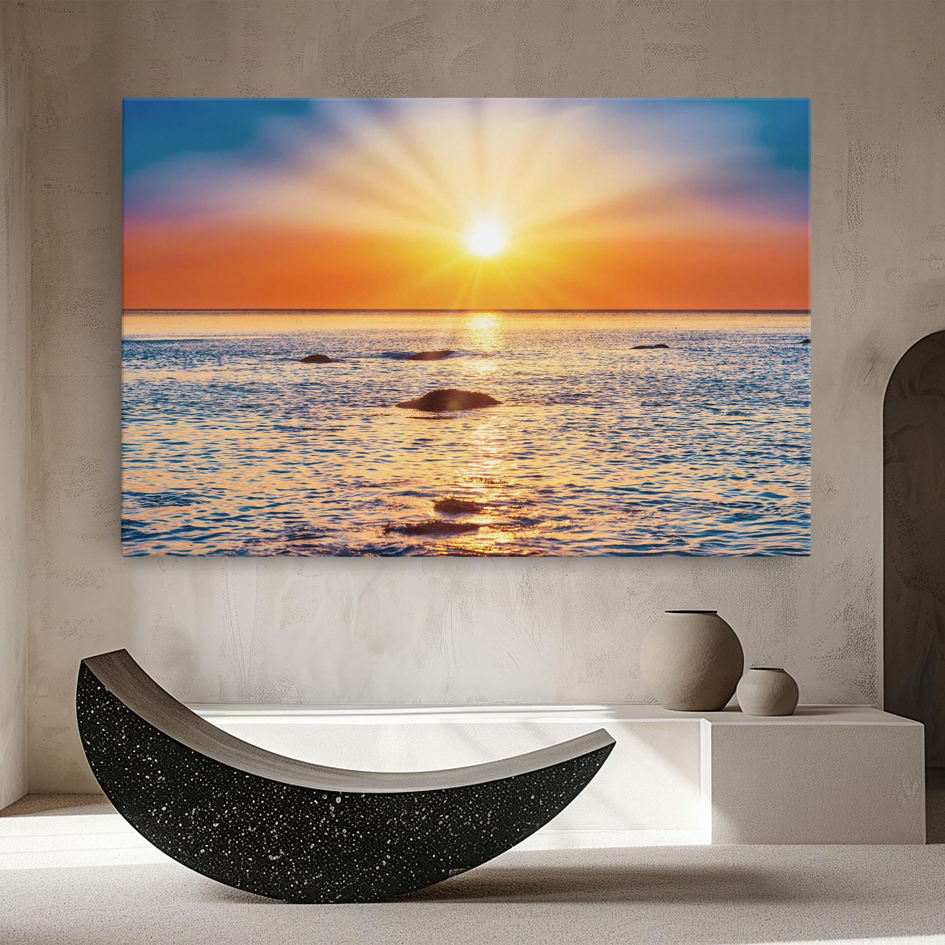 Leinwandbild Sunset Beach Rocks mockup 8