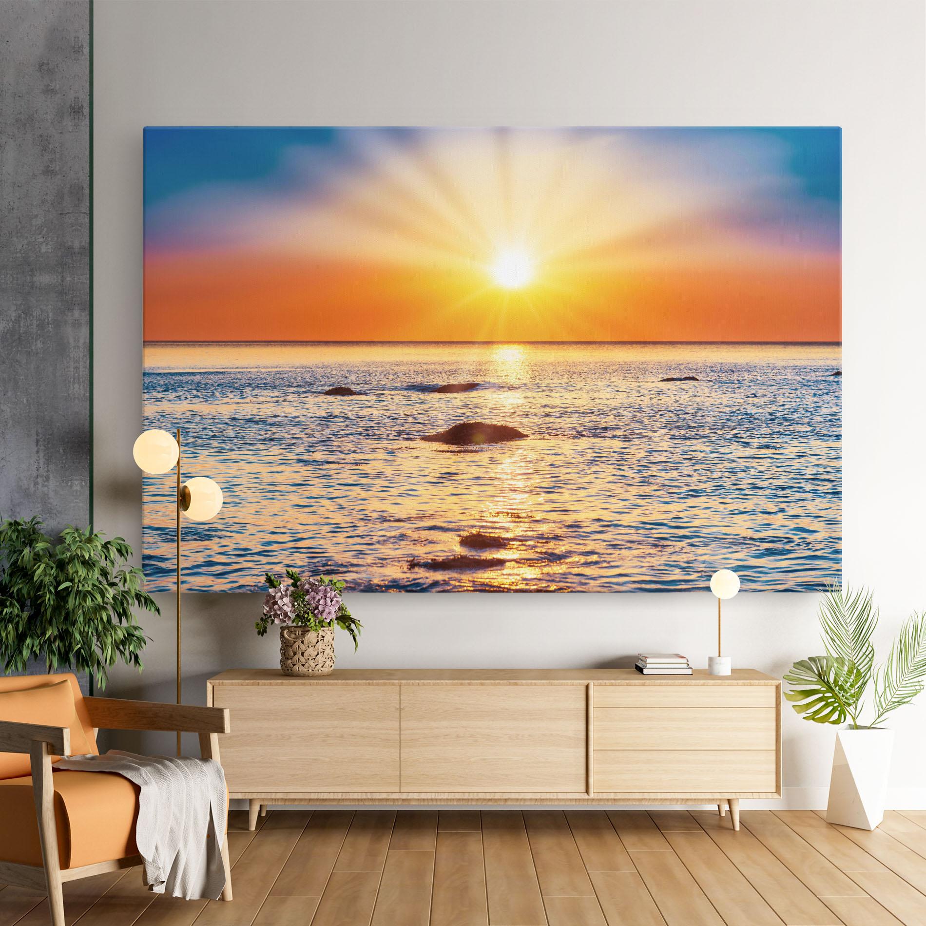 Leinwandbild Sunset Beach Rocks mockup 9