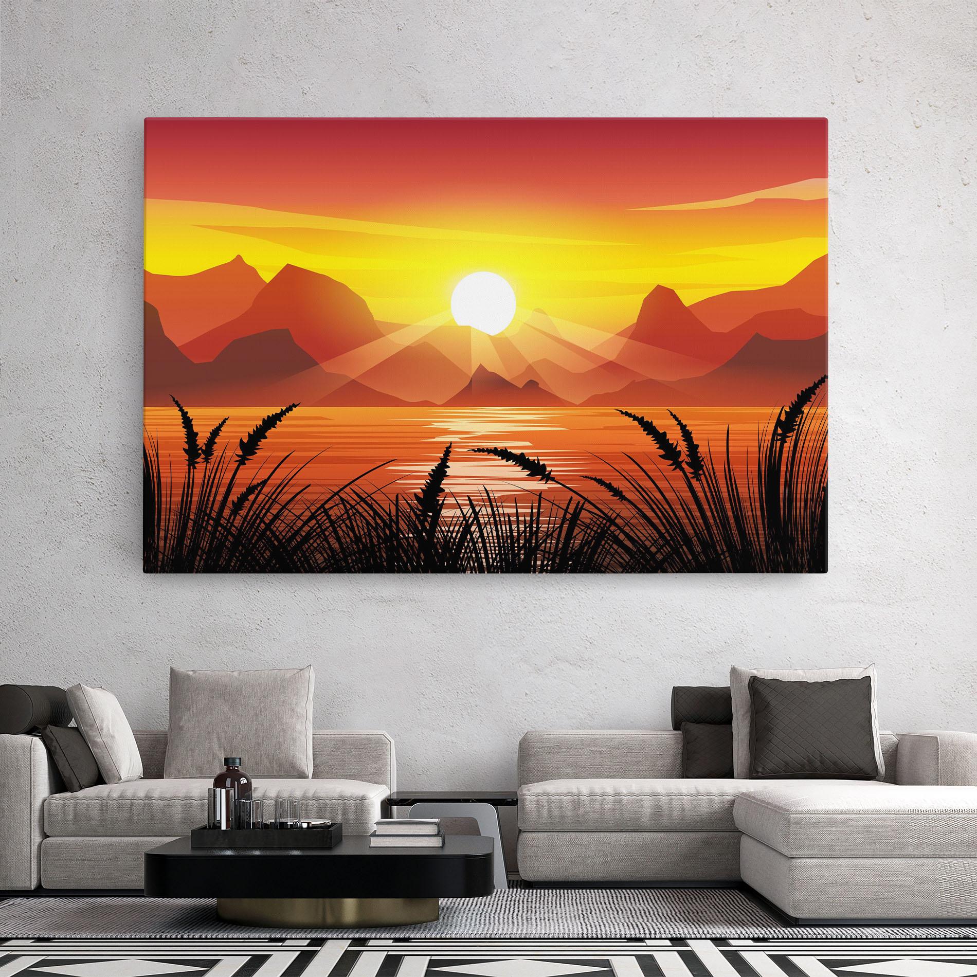 Leinwandbild Sunrise Grass Art mockup 2