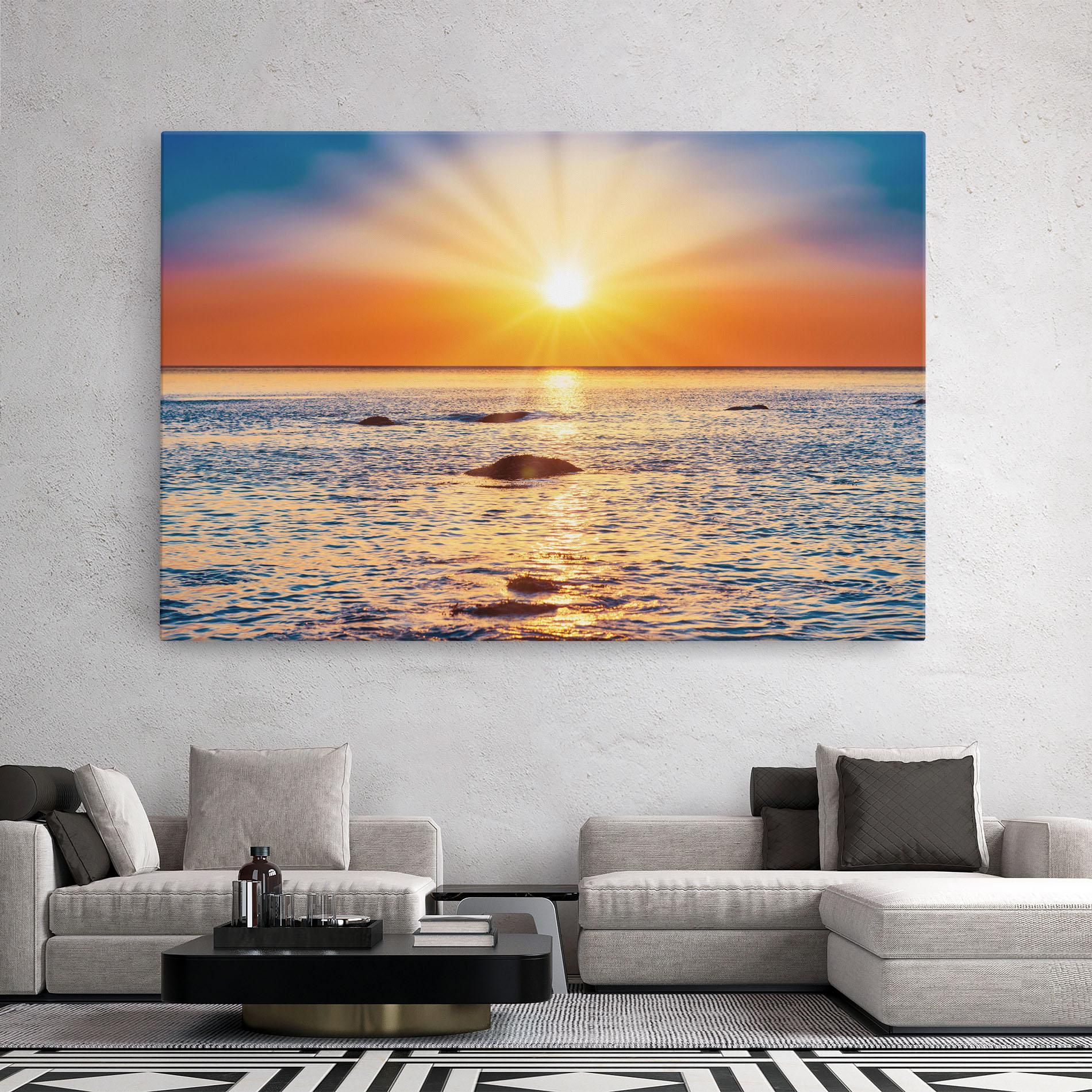Leinwandbild Sunset Beach Rocks mockup 2