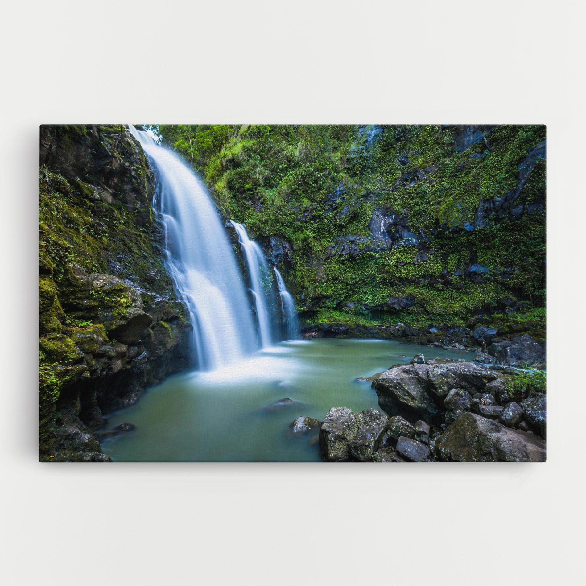Leinwandbild Swimming In Waterfall mockup 0