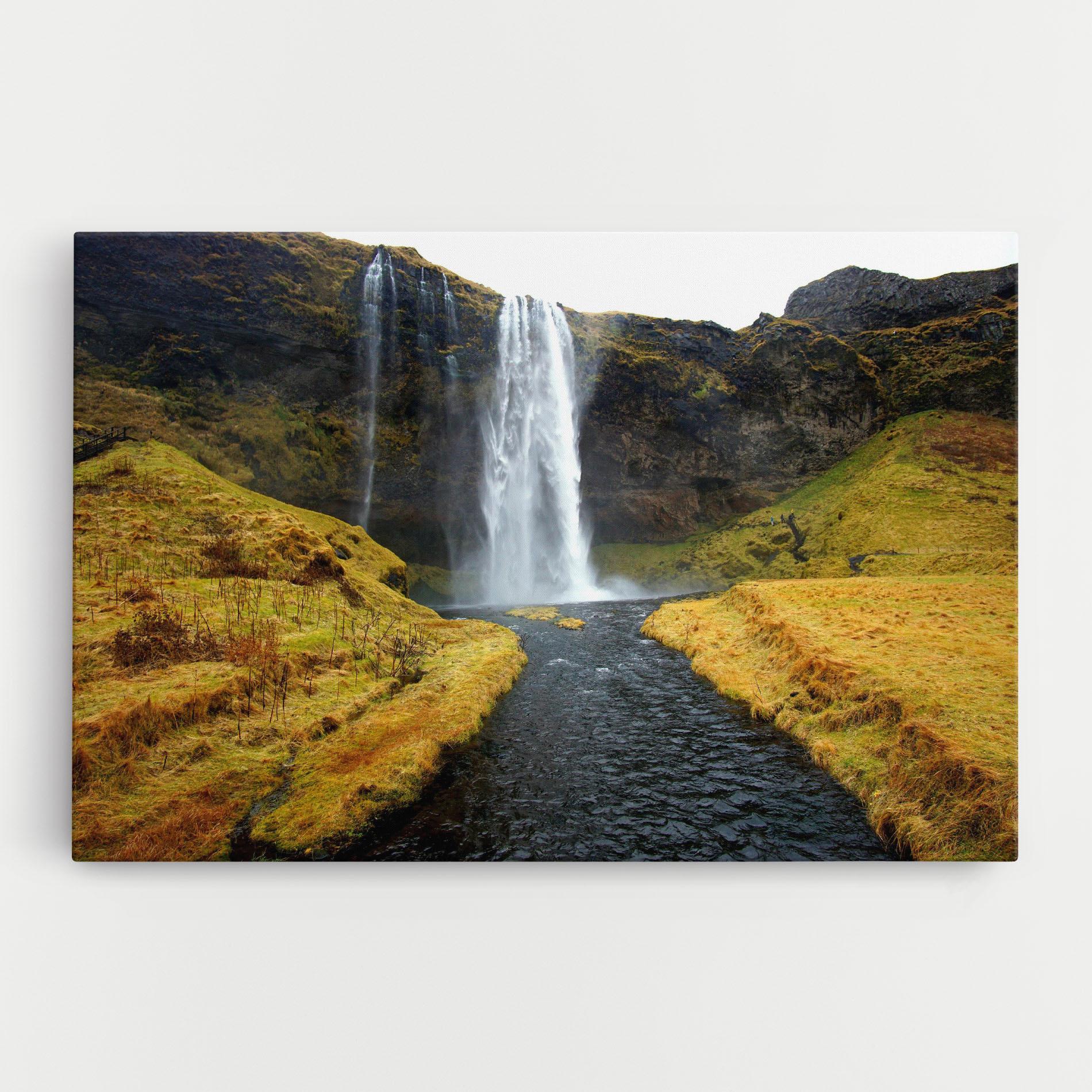 Leinwandbild Yellow Grass Waterfall mockup 0
