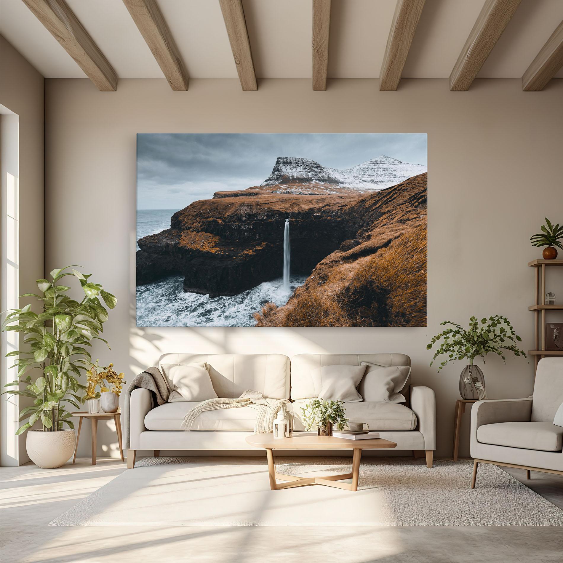 Leinwandbild Black Houses Waterfall mockup 6