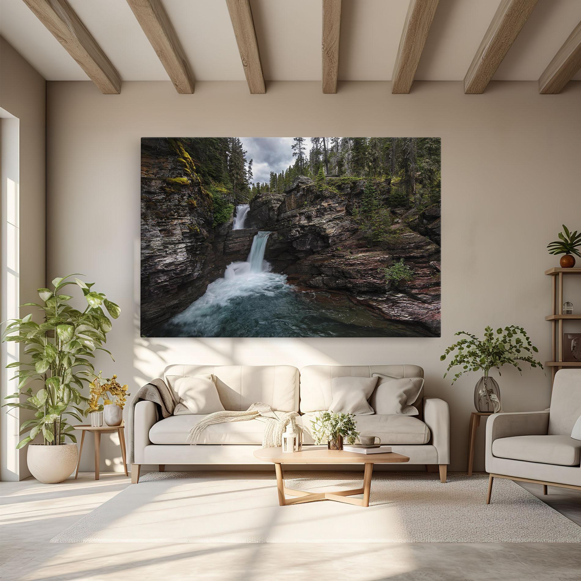 Leinwandbild Majestic Forest Waterfall mockup 6
