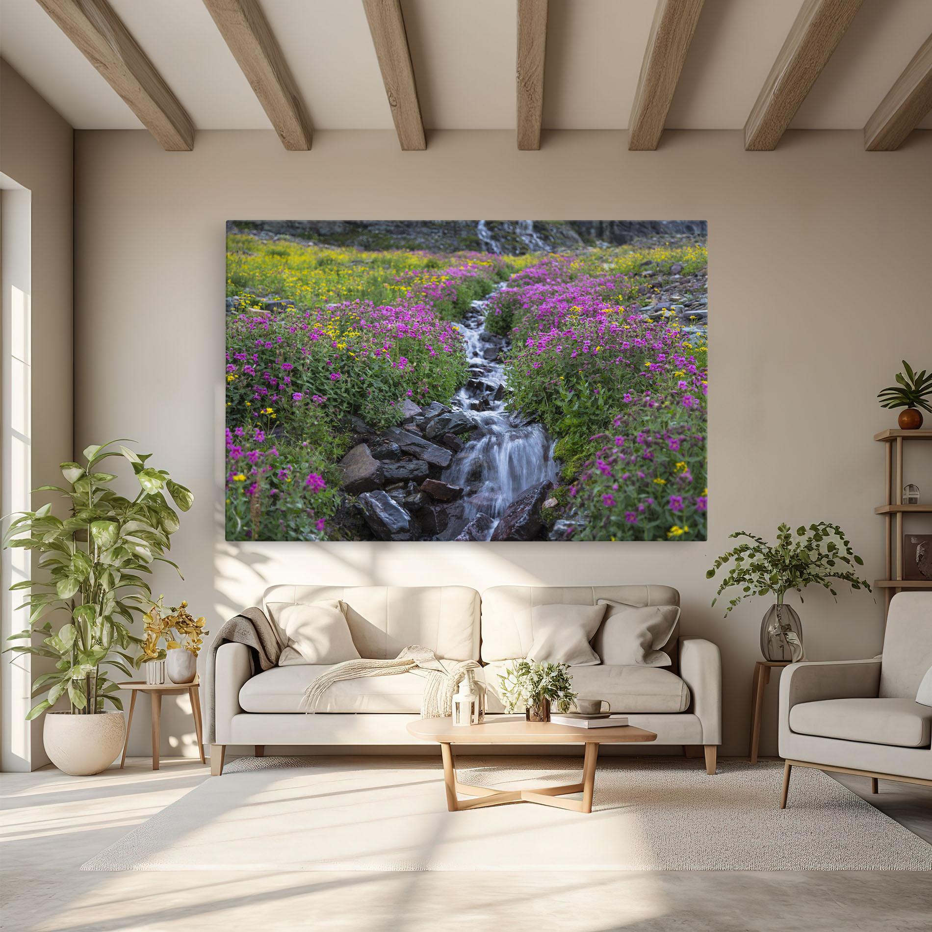 Leinwandbild Purple Field Waterfall mockup 6