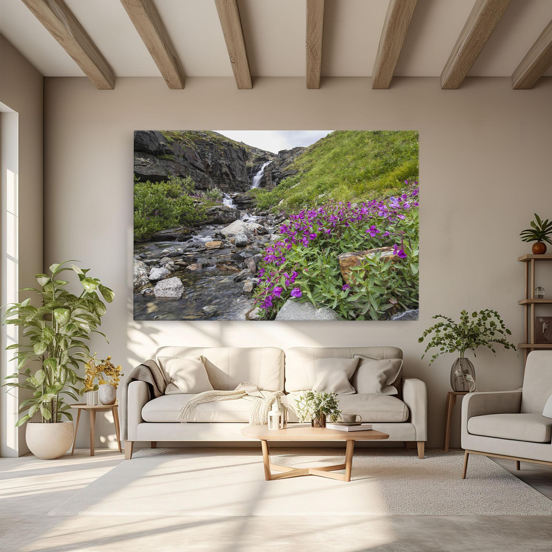 Leinwandbild Purple Flowers Waterfall mockup 6