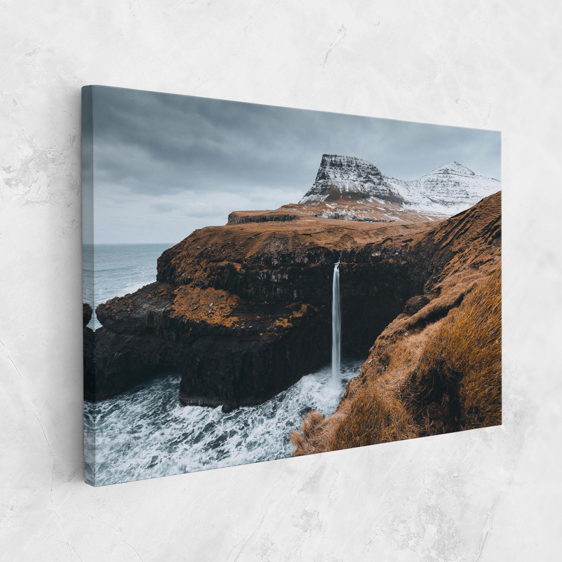 Leinwandbild Black Houses Waterfall mockup 1