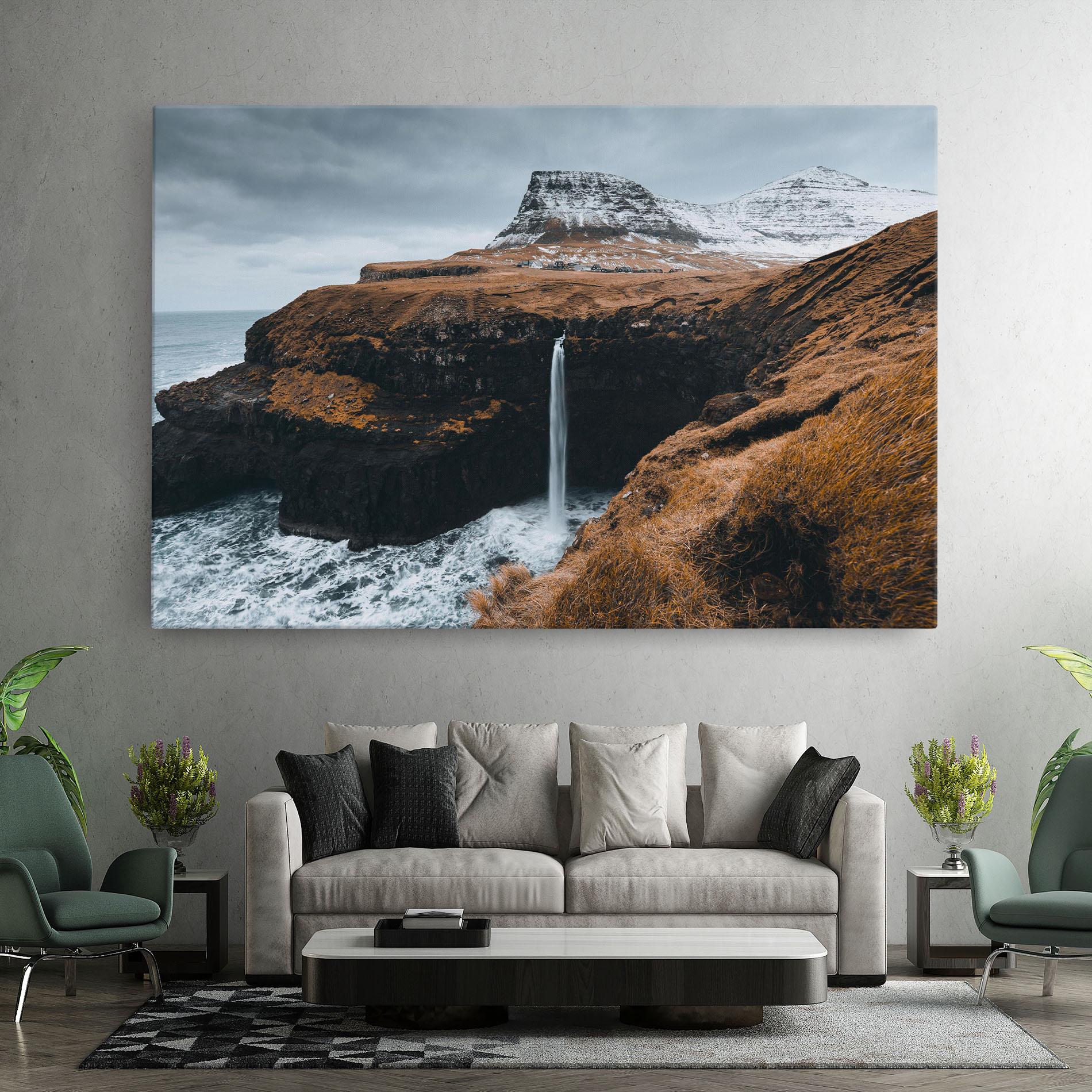 Leinwandbild Black Houses Waterfall mockup 7