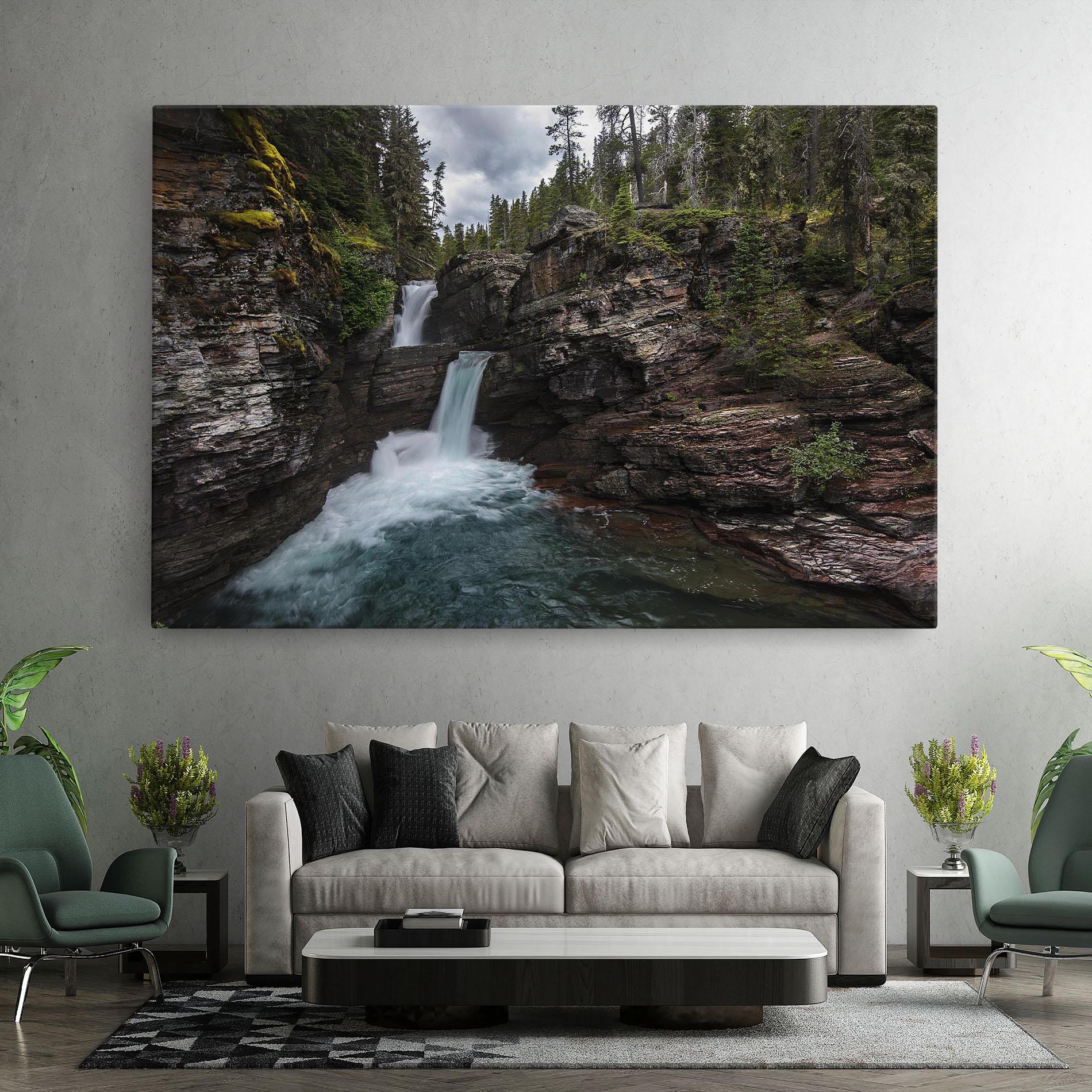 Leinwandbild Majestic Forest Waterfall mockup 7