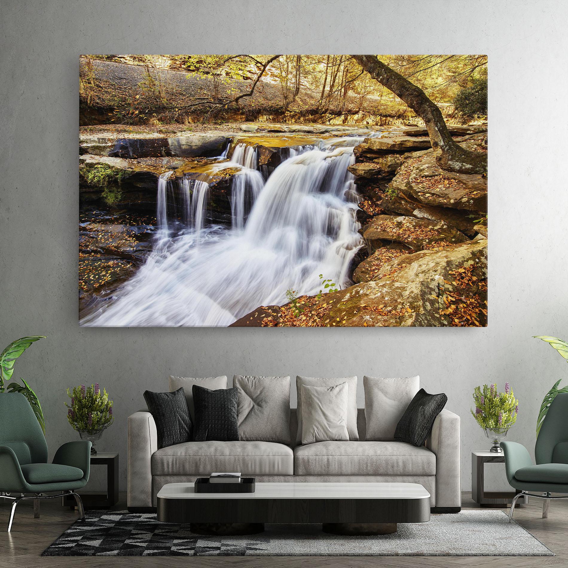 Leinwandbild Pretty Autumn Waterfall mockup 7