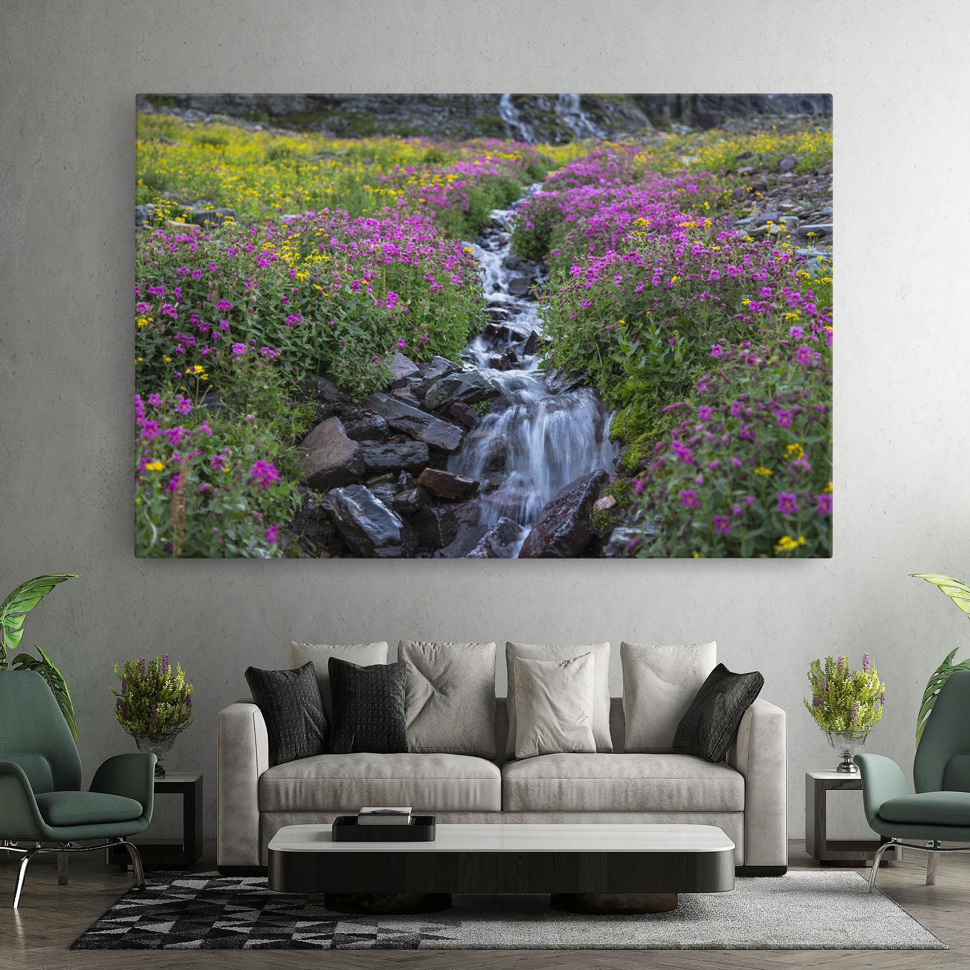 Leinwandbild Purple Field Waterfall mockup 7