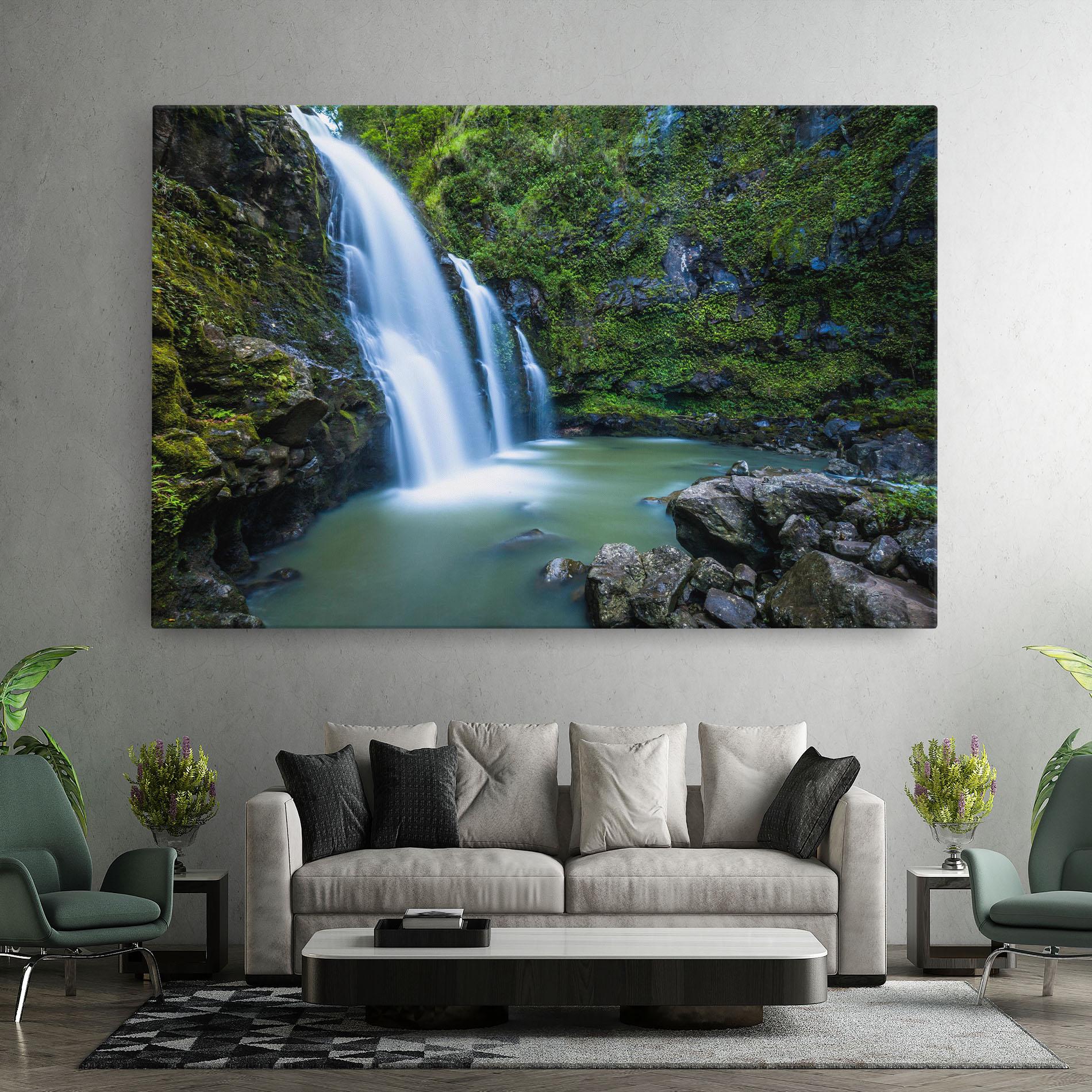 Leinwandbild Swimming In Waterfall mockup 7