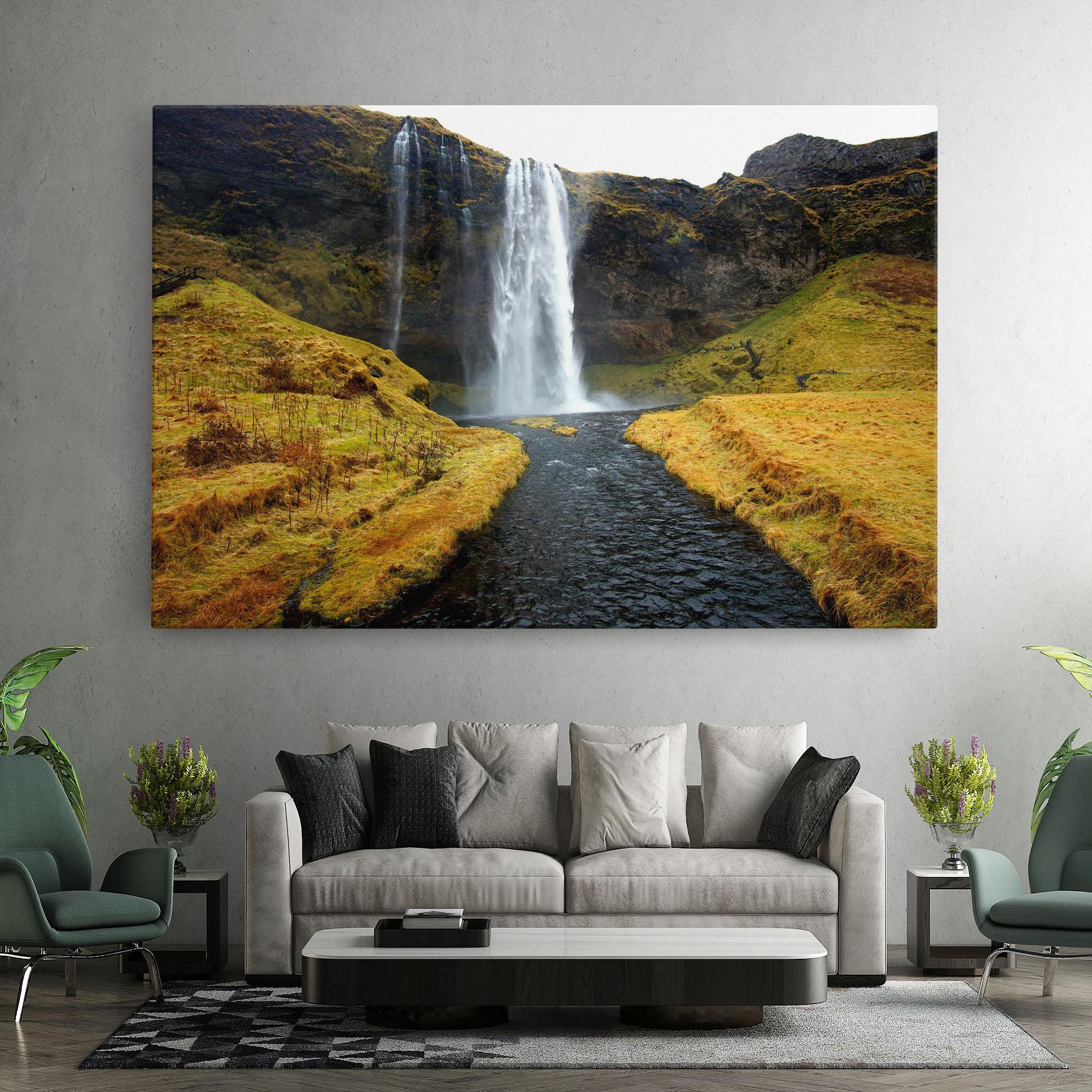 Leinwandbild Yellow Grass Waterfall mockup 7