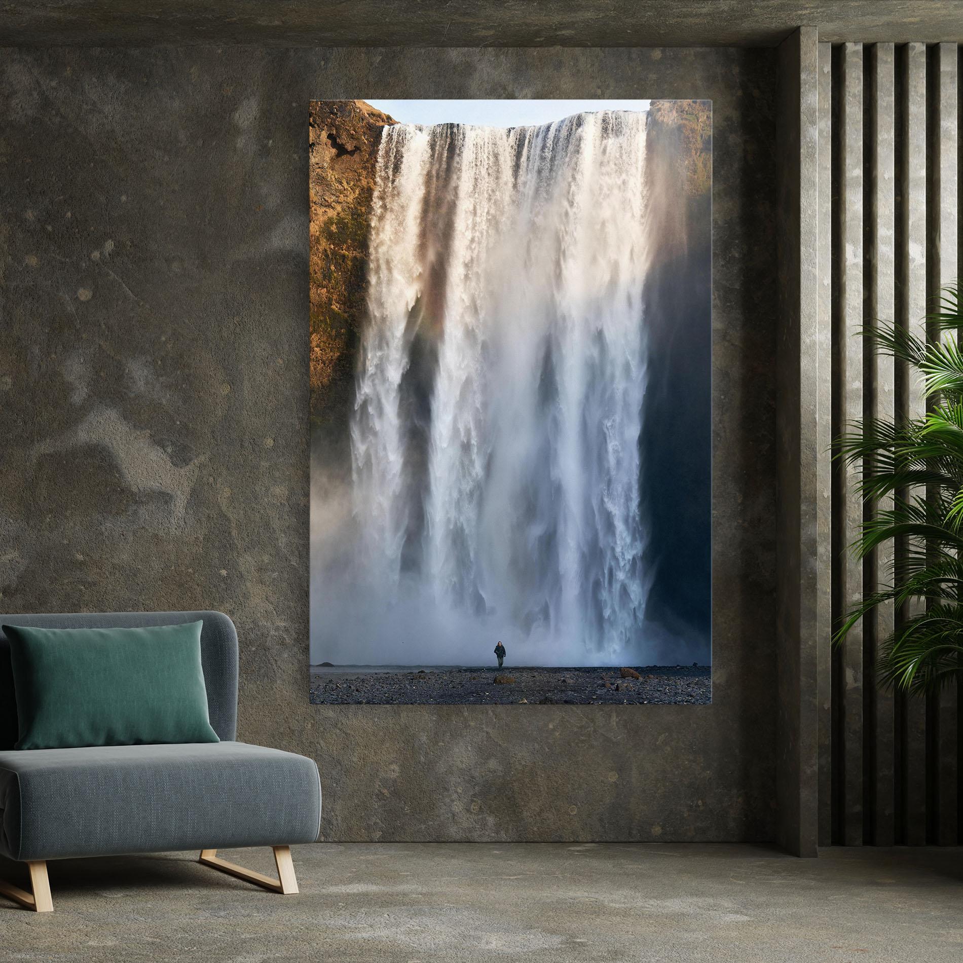 Leinwandbild Small Man Waterfall mockup 7