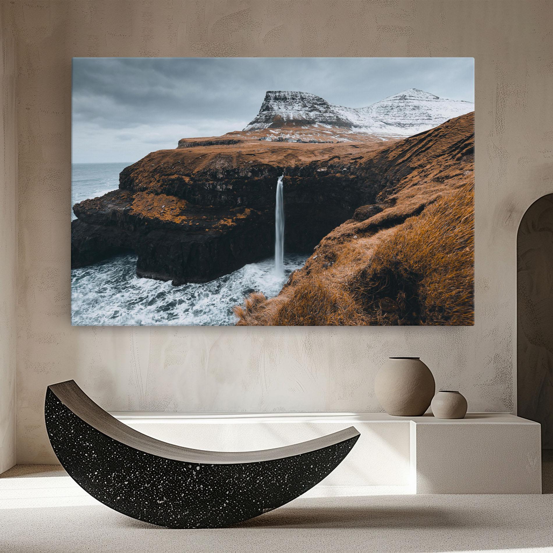 Leinwandbild Black Houses Waterfall mockup 8