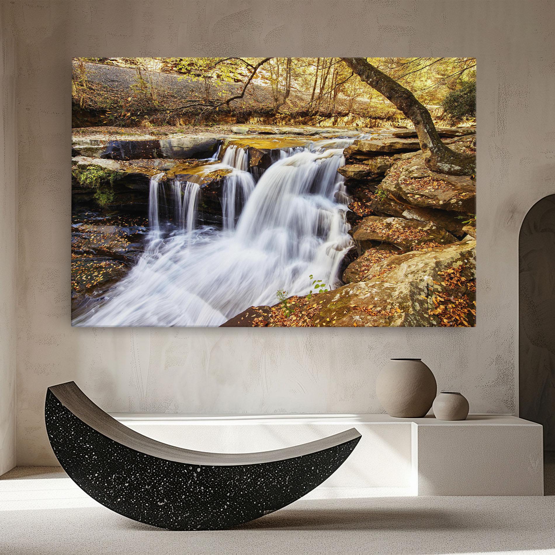 Leinwandbild Pretty Autumn Waterfall mockup 8