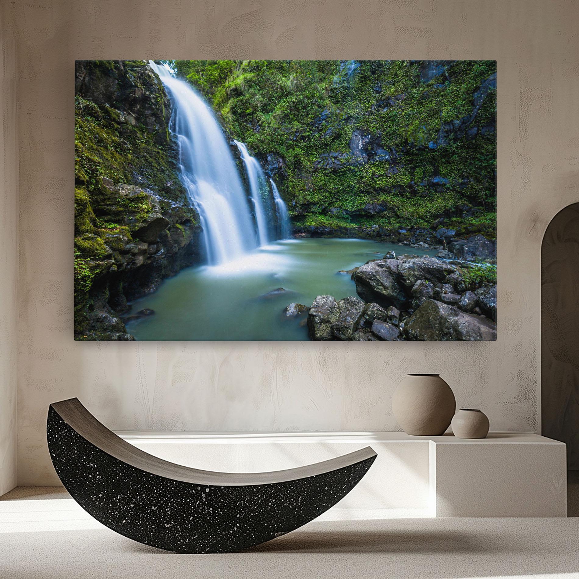 Leinwandbild Swimming In Waterfall mockup 8