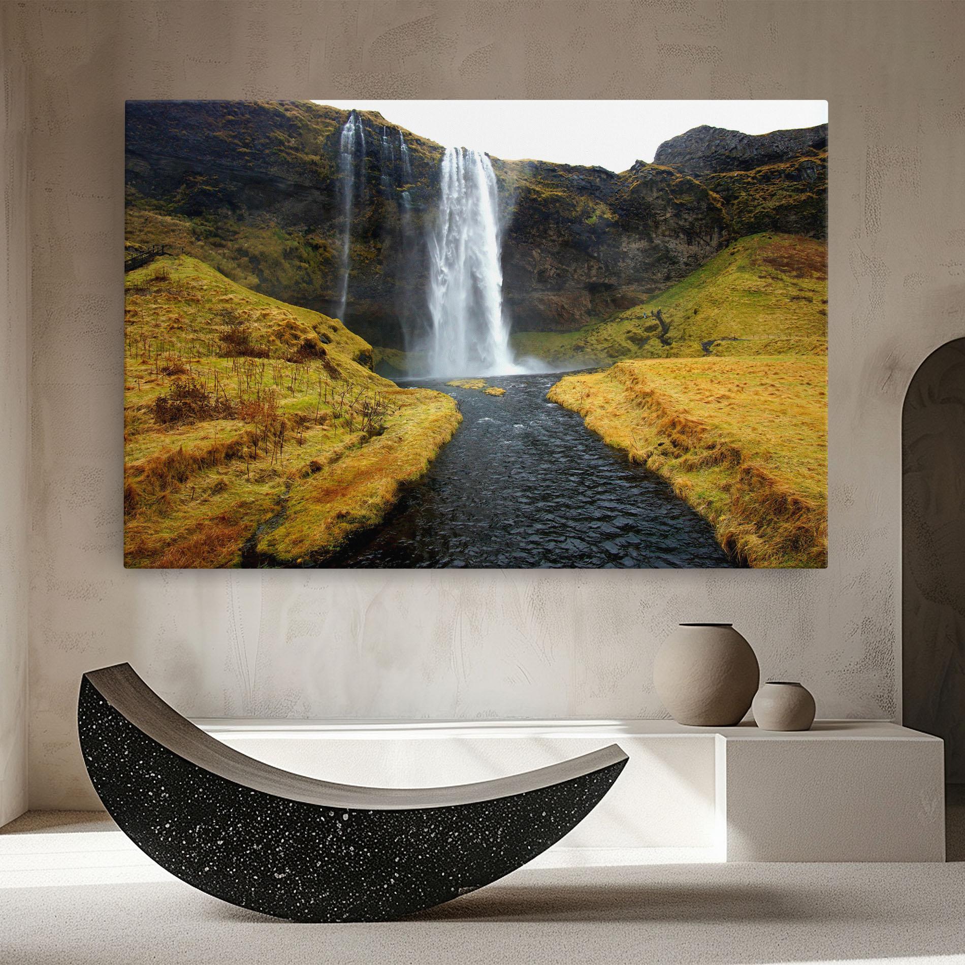 Leinwandbild Yellow Grass Waterfall mockup 8