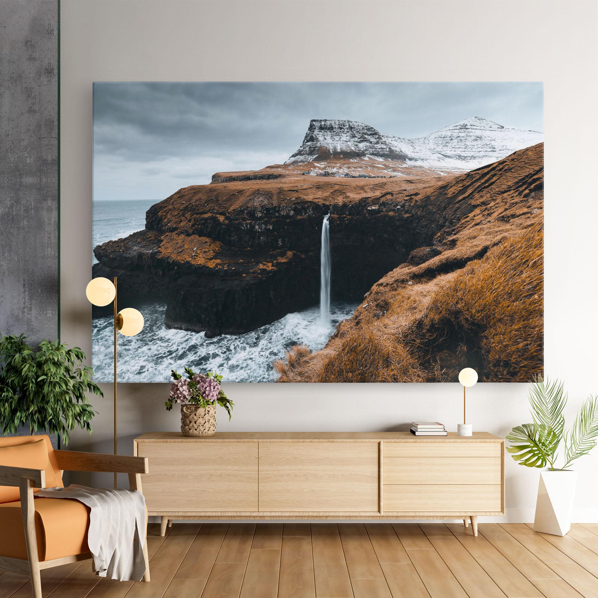 Leinwandbild Black Houses Waterfall mockup 9