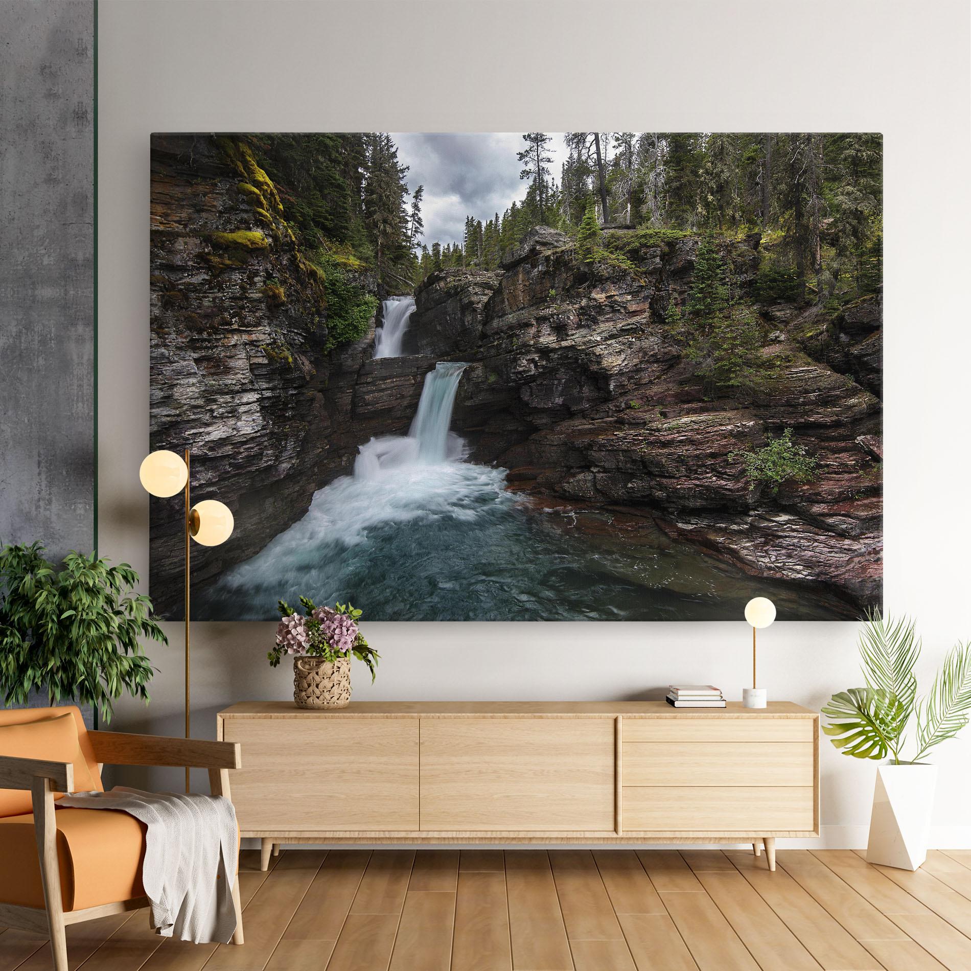 Leinwandbild Majestic Forest Waterfall mockup 9
