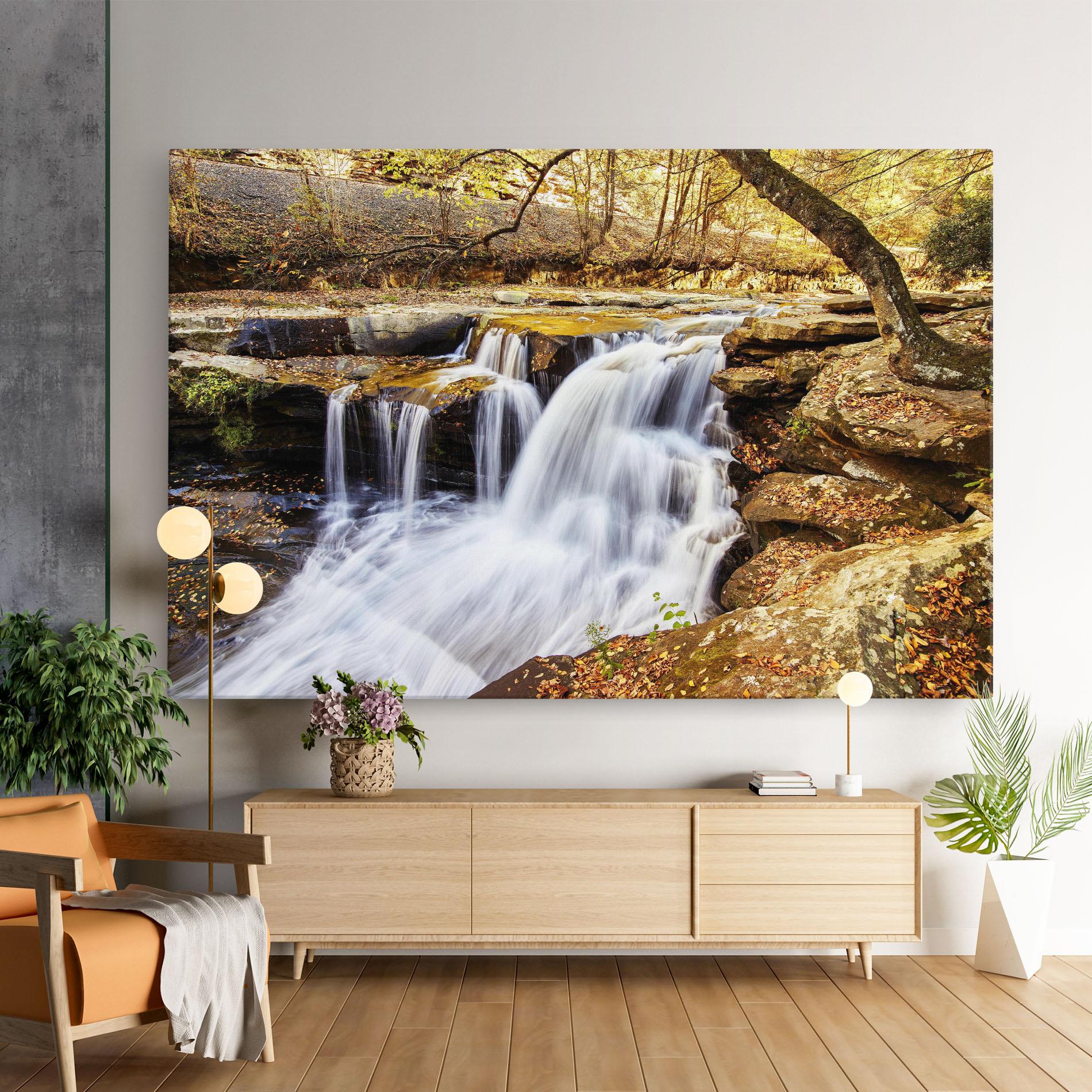 Leinwandbild Pretty Autumn Waterfall mockup 9