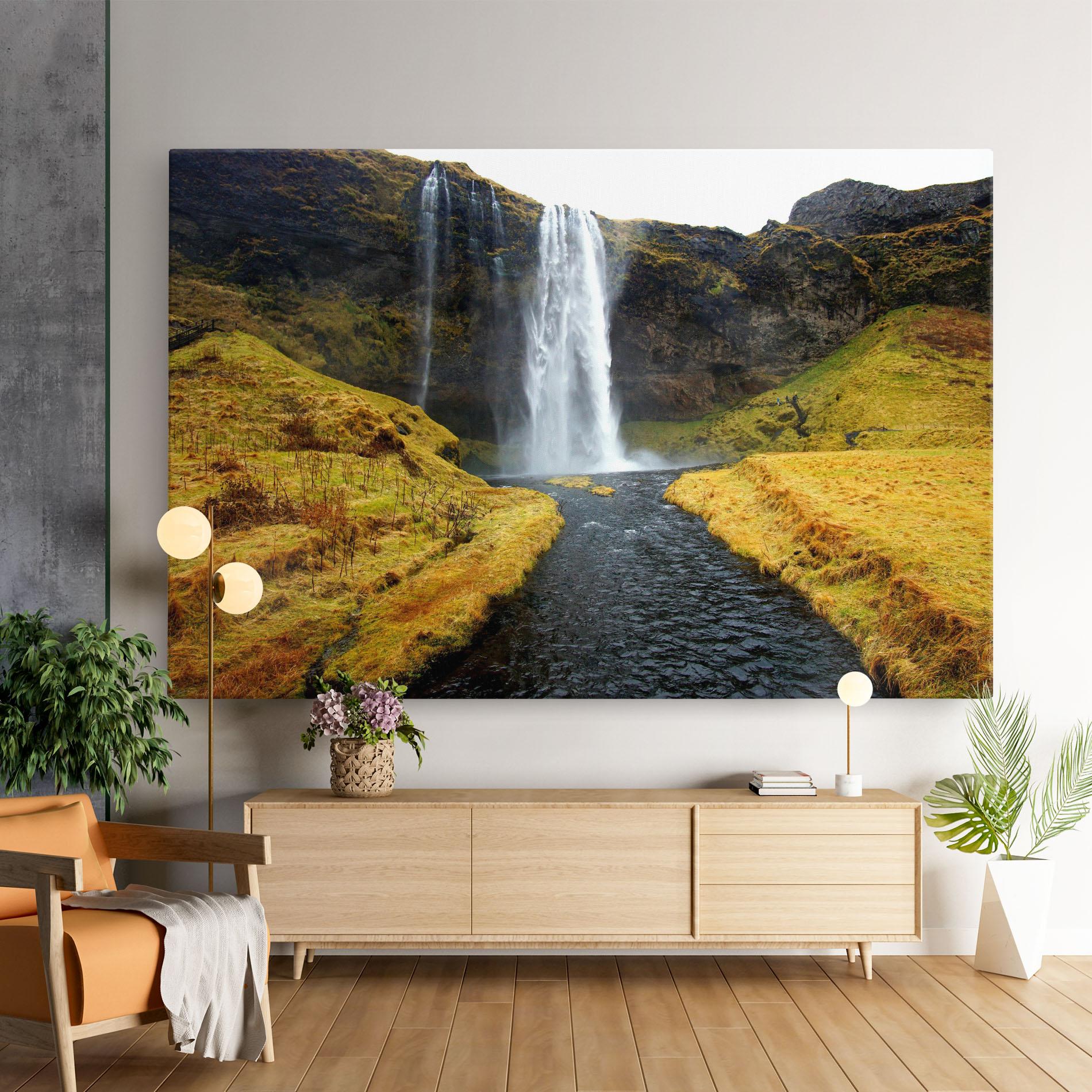 Leinwandbild Yellow Grass Waterfall mockup 9