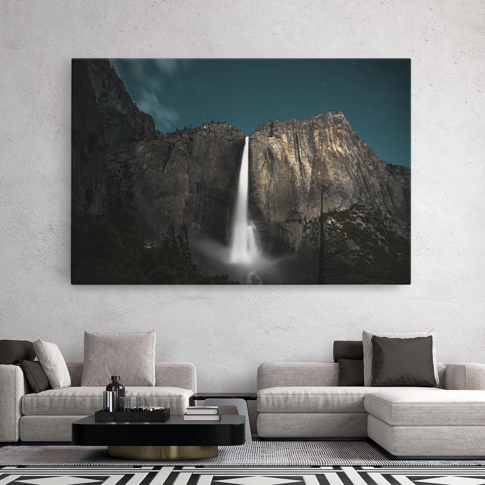 Leinwandbild Dark Blue Sky Waterfall mockup 2