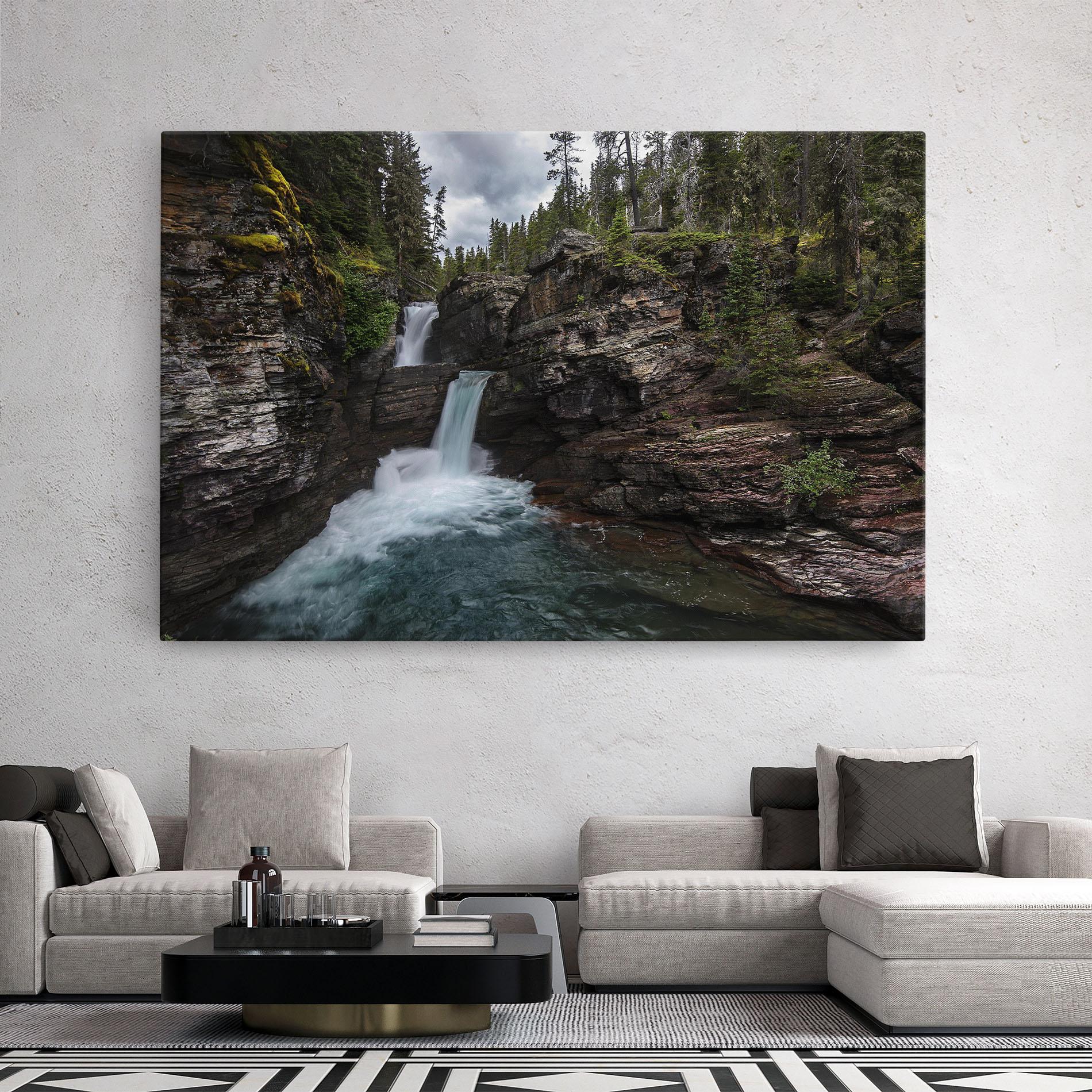 Leinwandbild Majestic Forest Waterfall mockup 2