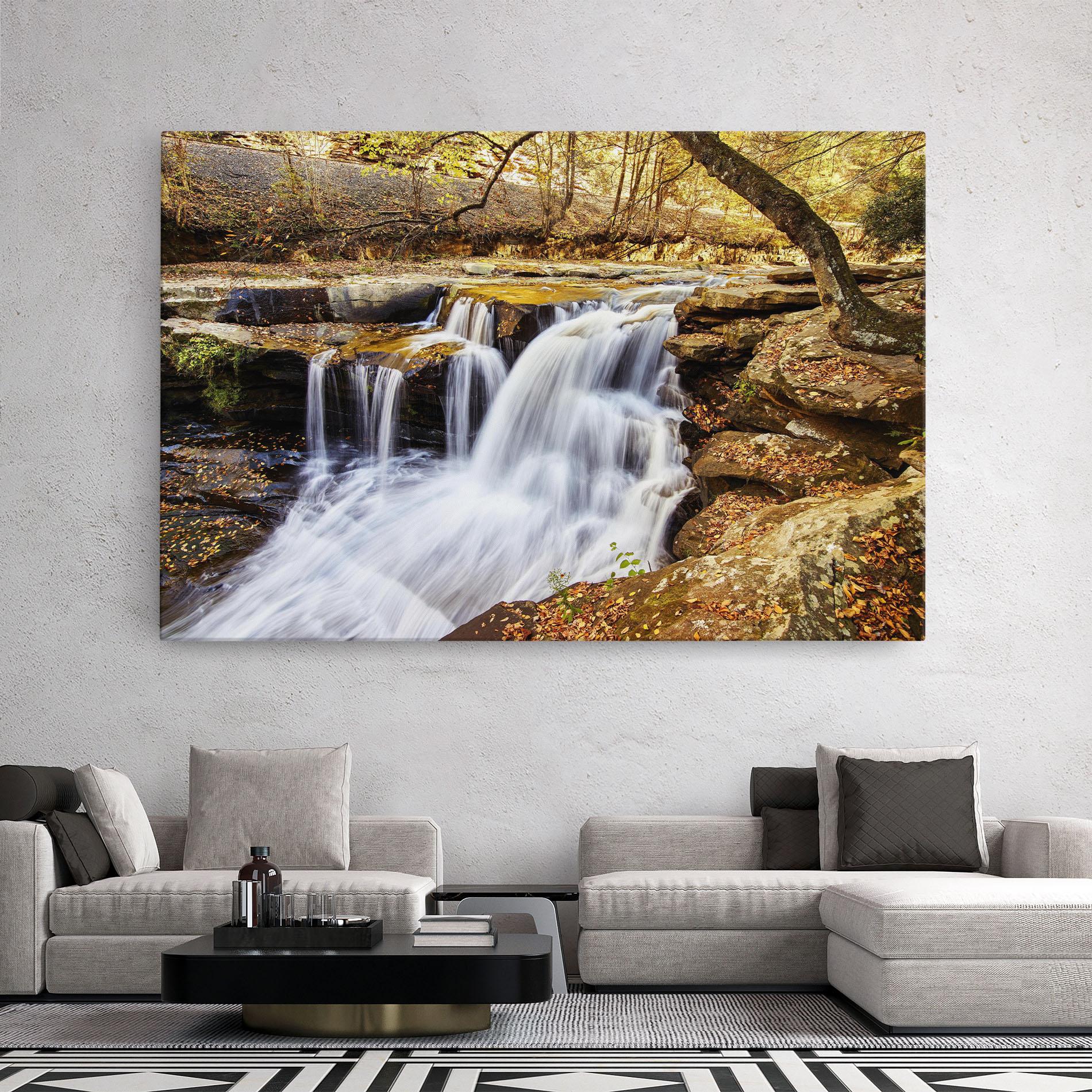 Leinwandbild Pretty Autumn Waterfall mockup 2