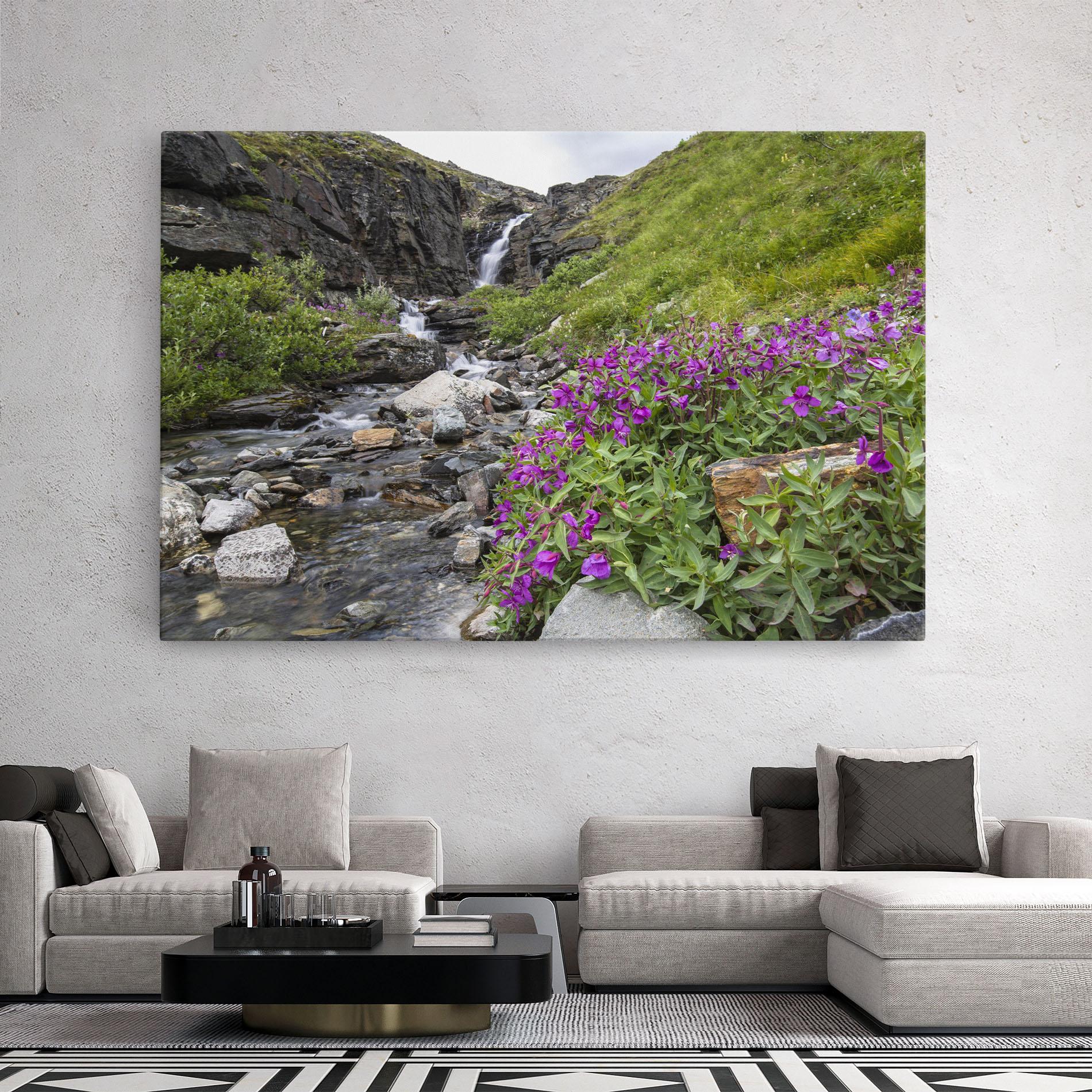 Leinwandbild Purple Flowers Waterfall mockup 2