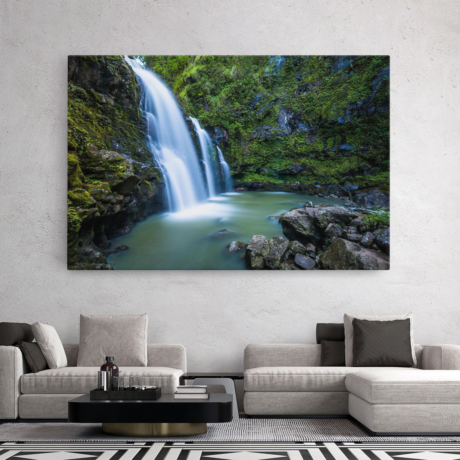 Leinwandbild Swimming In Waterfall mockup 2