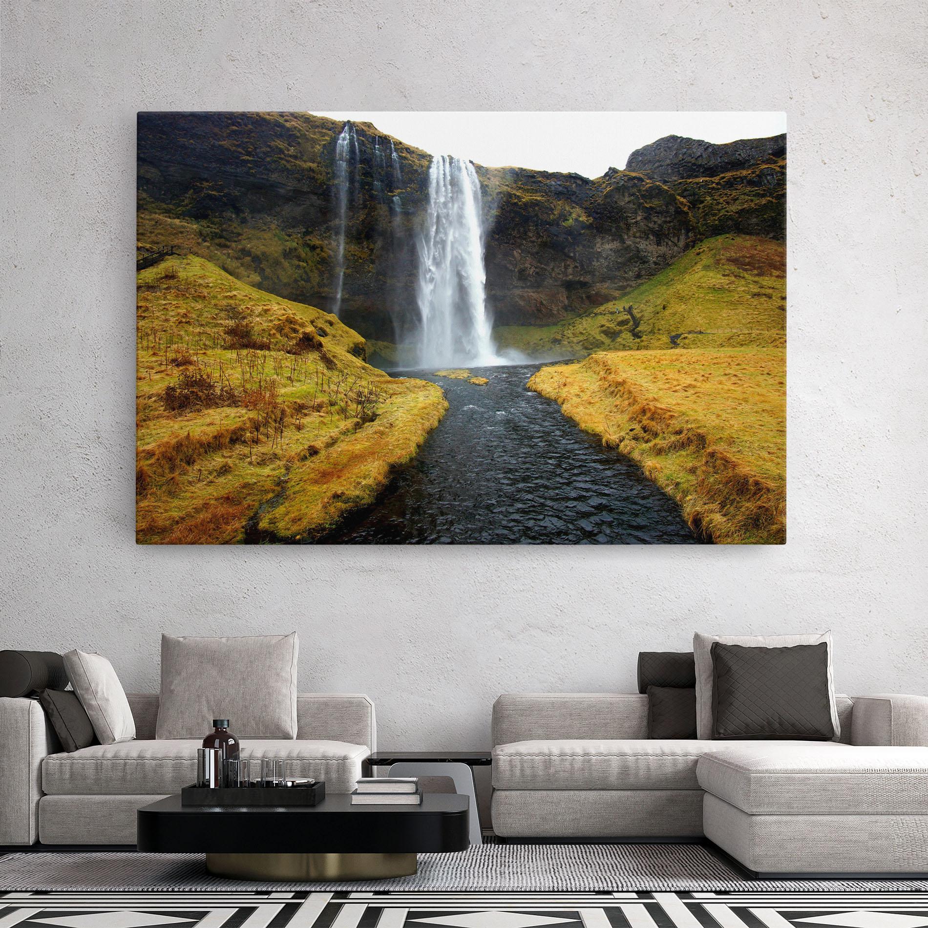 Leinwandbild Yellow Grass Waterfall mockup 2