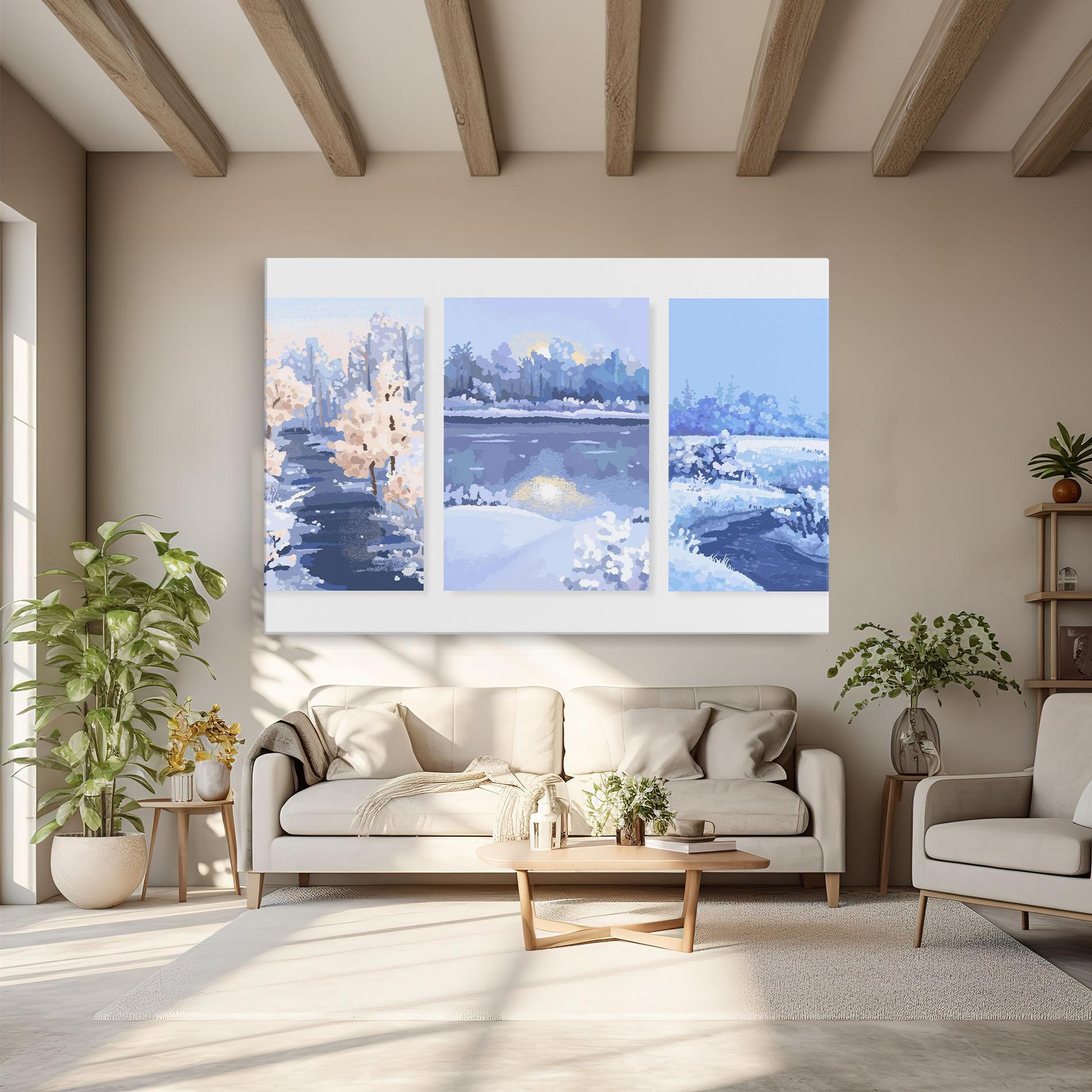 Leinwandbild Winter_landscape_with_forest_and_field_vector_illustration14 mockup 6