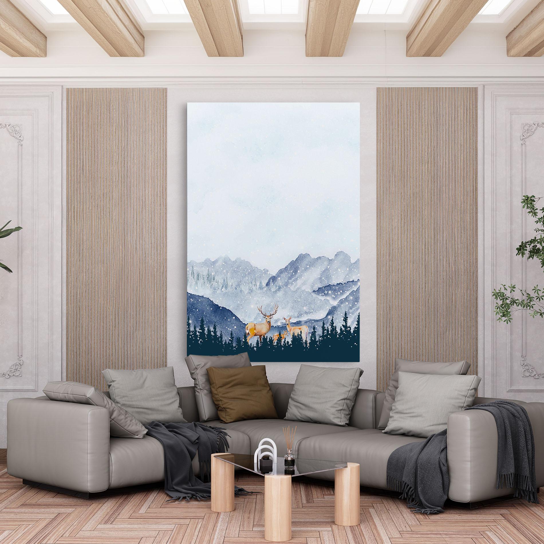Leinwandbild Winter Deers mockup 6