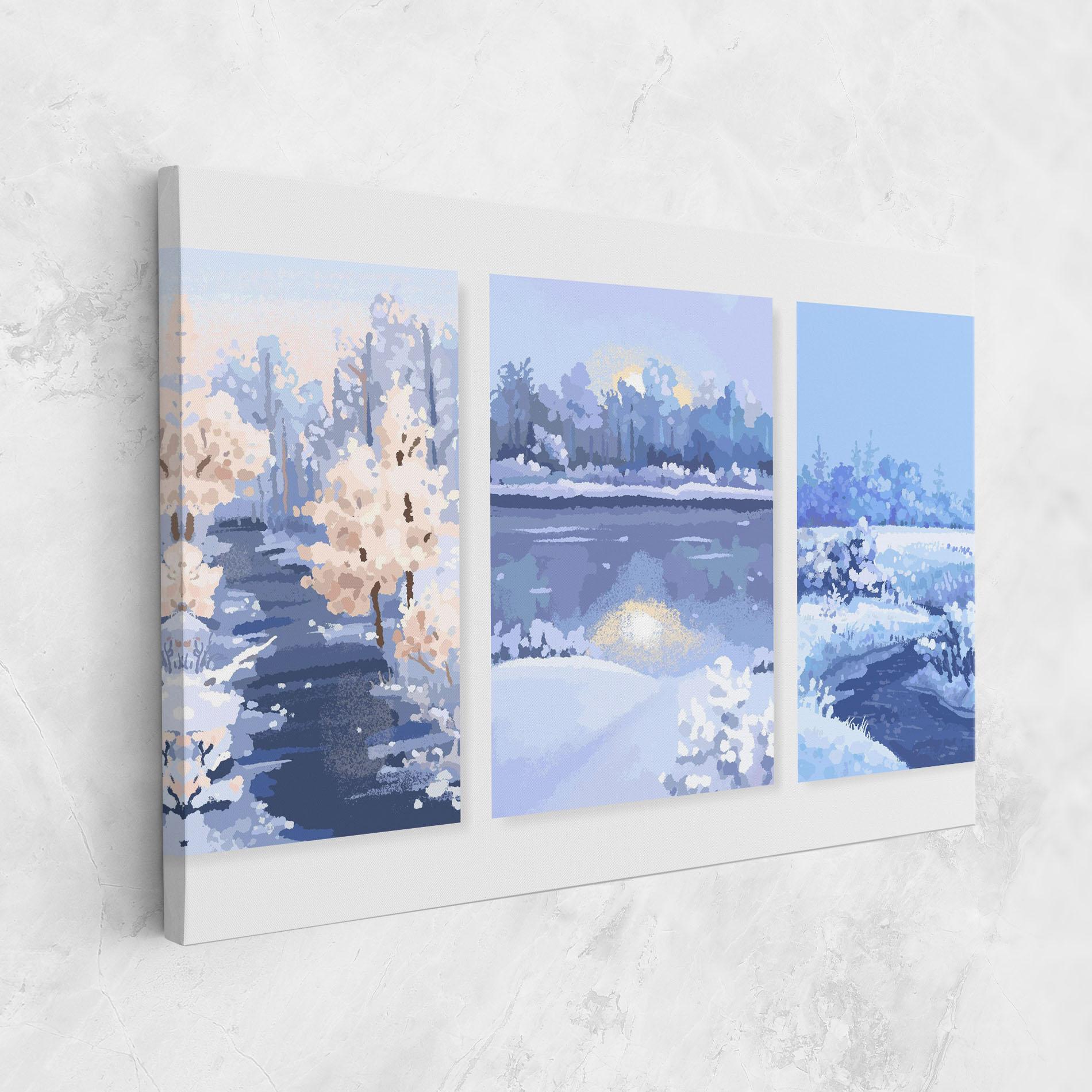 Leinwandbild Winter_landscape_with_forest_and_field_vector_illustration14 mockup 1