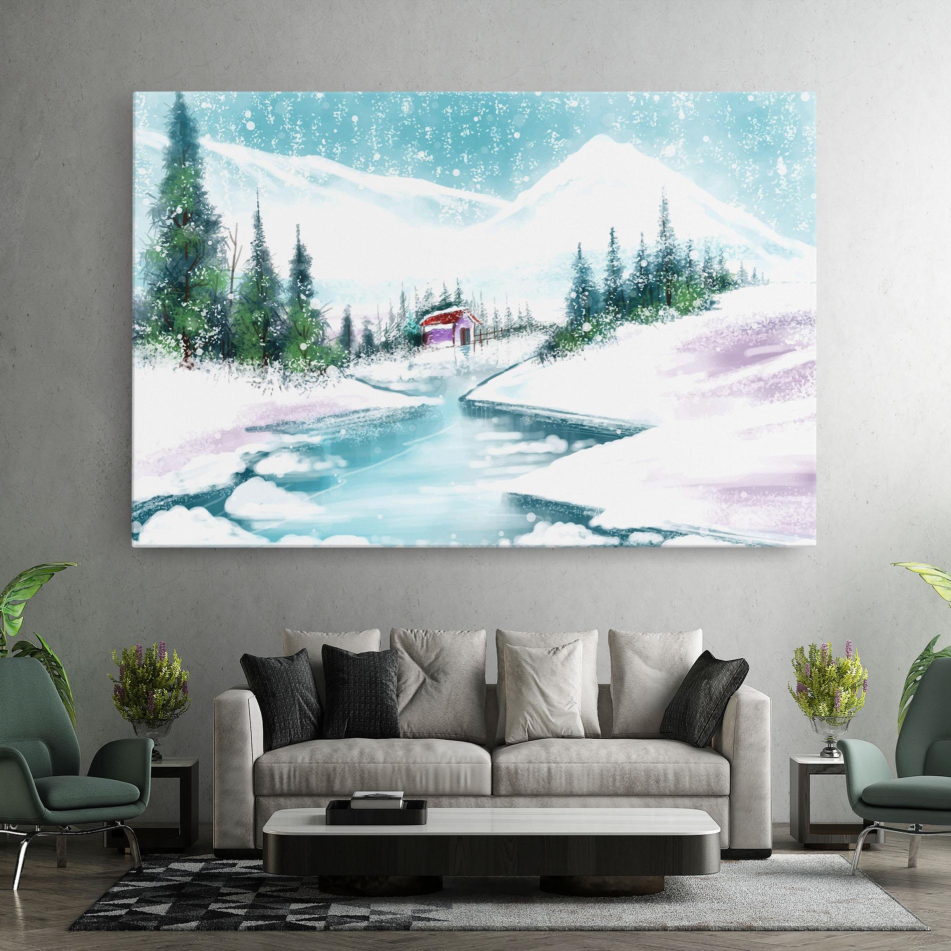 Leinwandbild Purple House Winter mockup 7