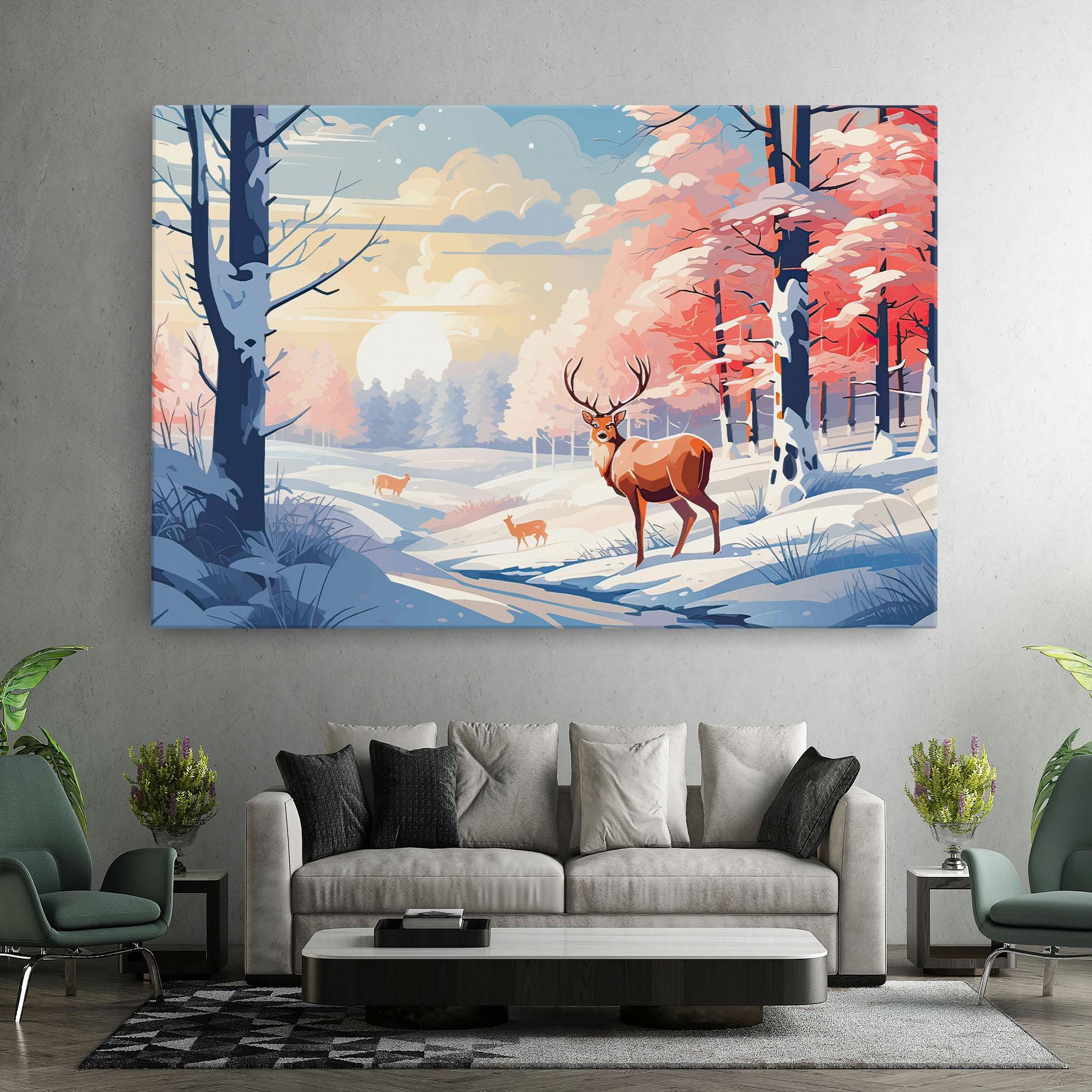 Leinwandbild Winter Deer Art mockup 7