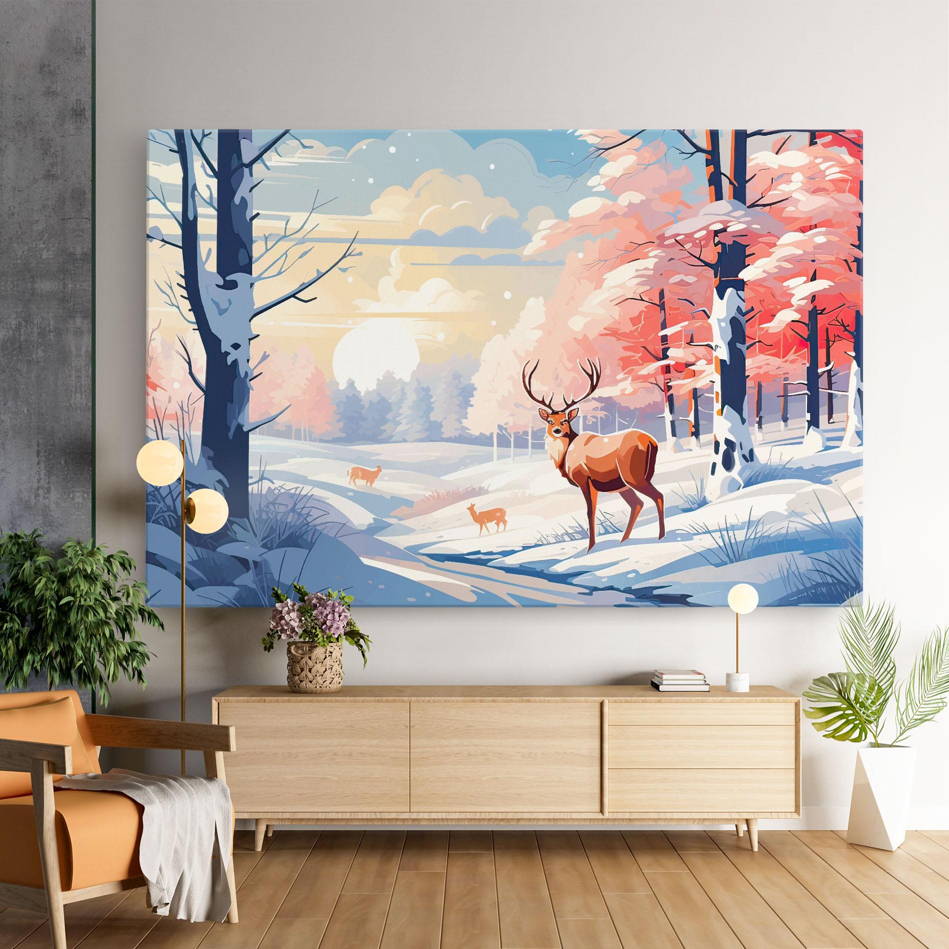 Leinwandbild Winter Deer Art mockup 9