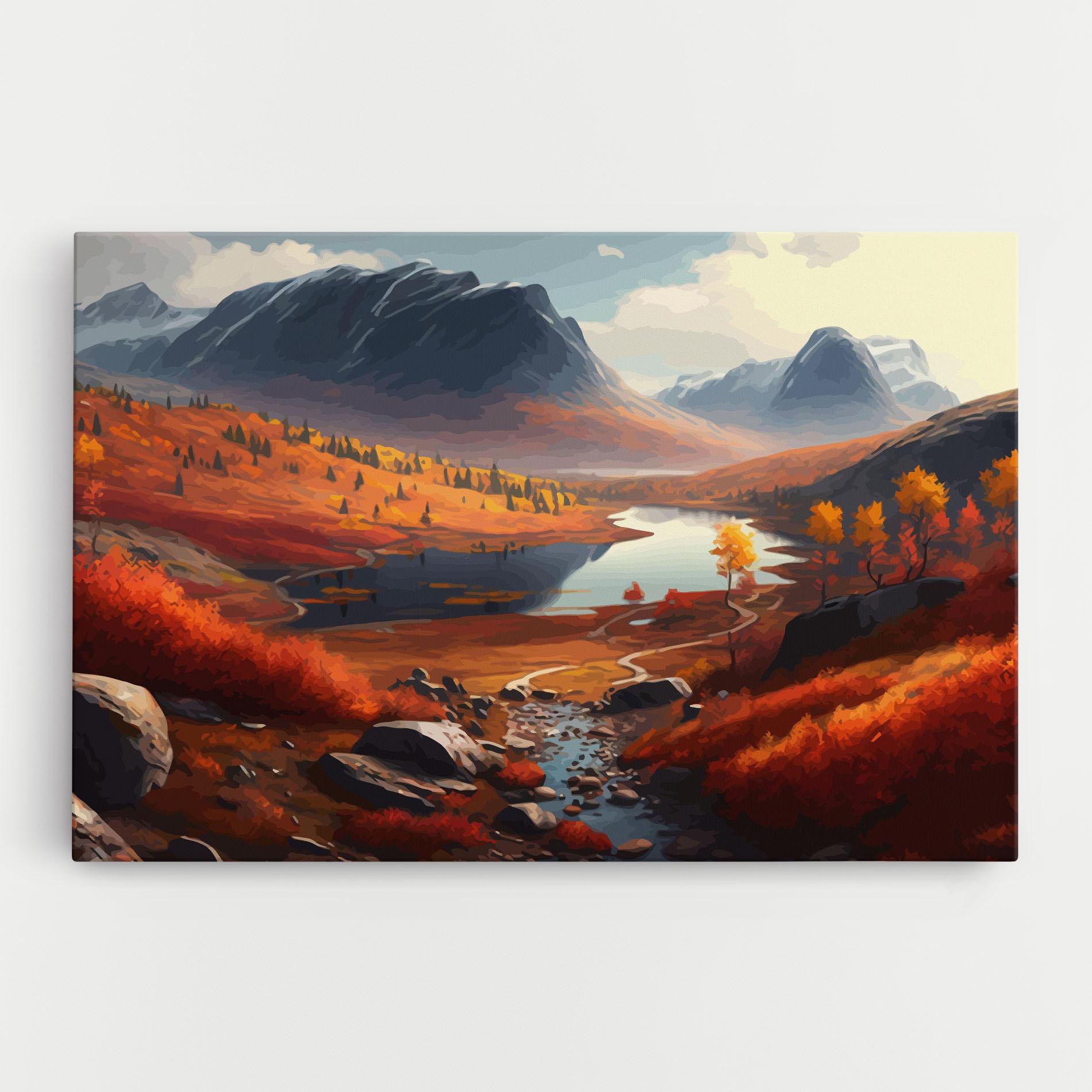 Leinwandbild Autumn Field Lake mockup 0