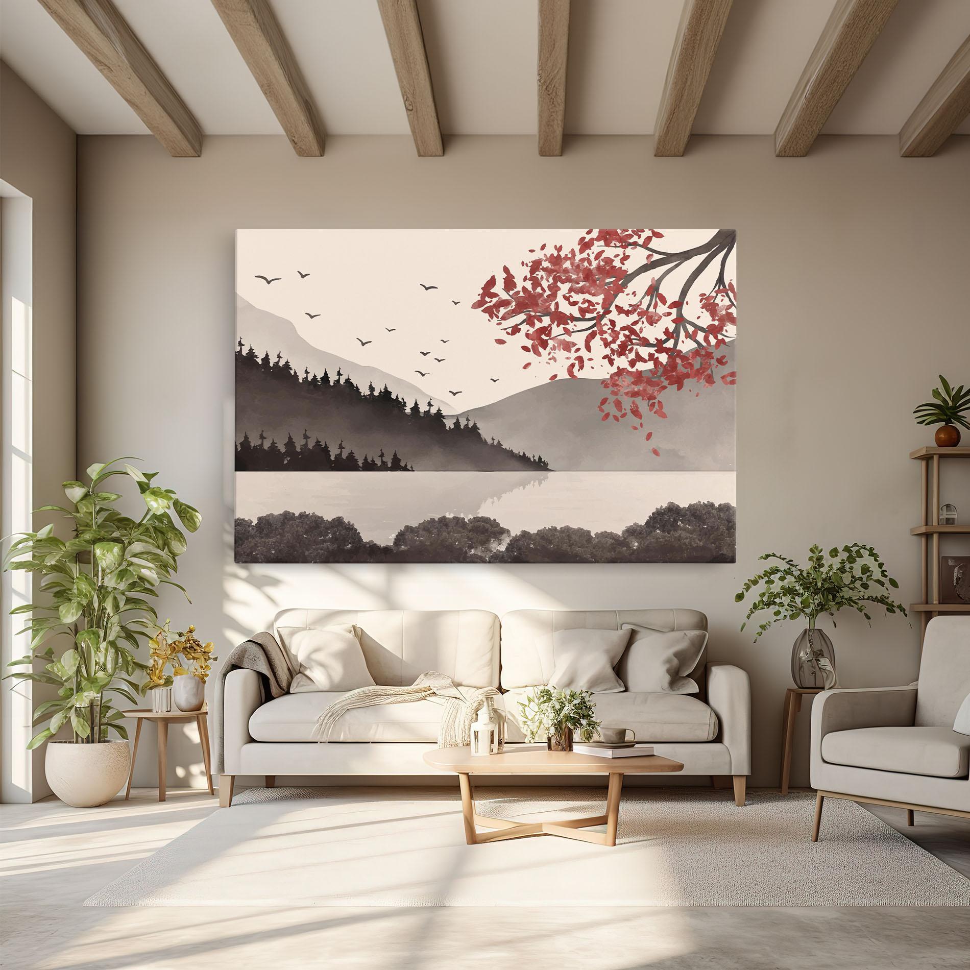 Leinwandbild Red Tree Lake mockup 6
