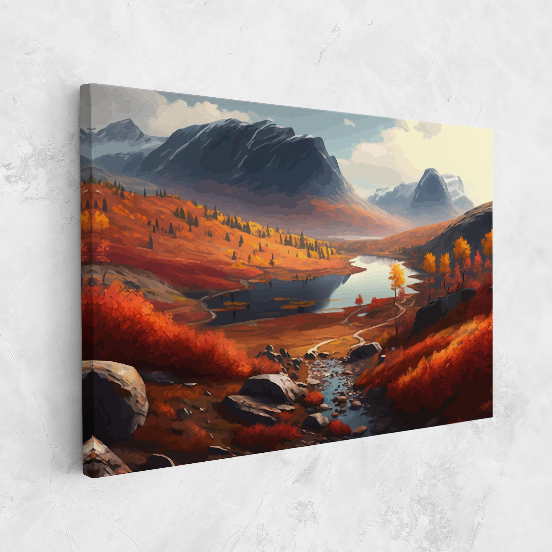 Leinwandbild Autumn Field Lake mockup 1