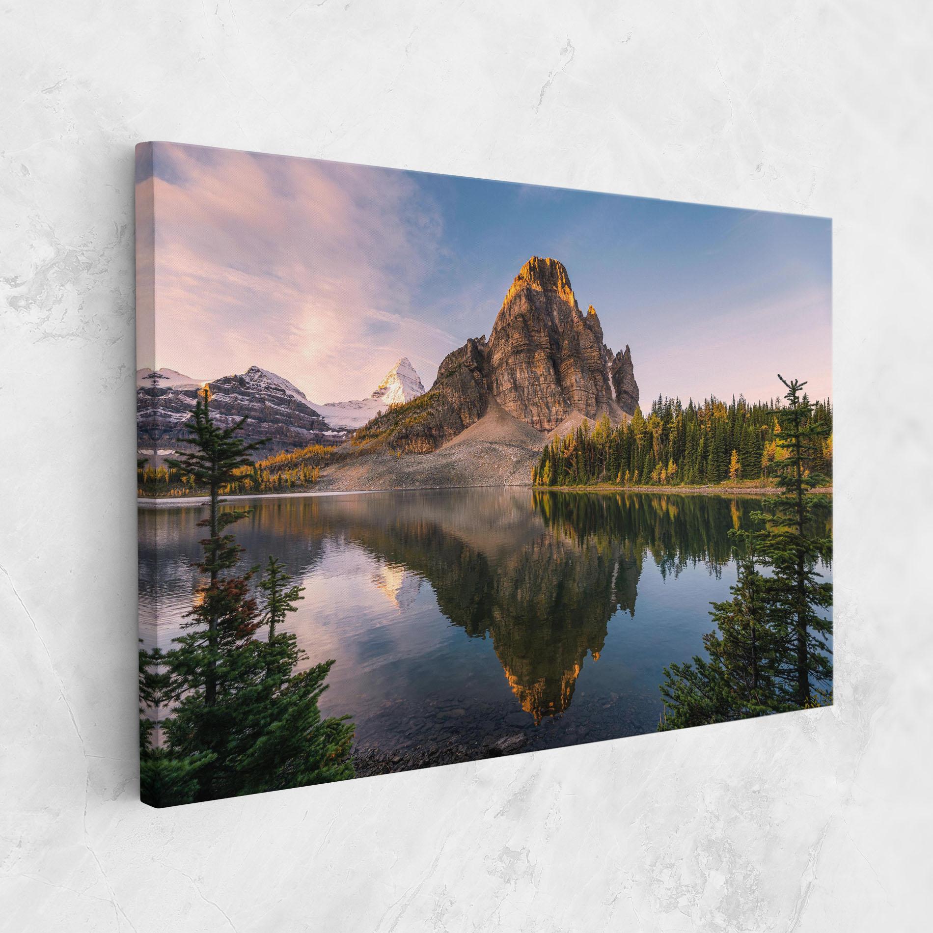 Leinwandbild Mountain Sunrise Lake mockup 1